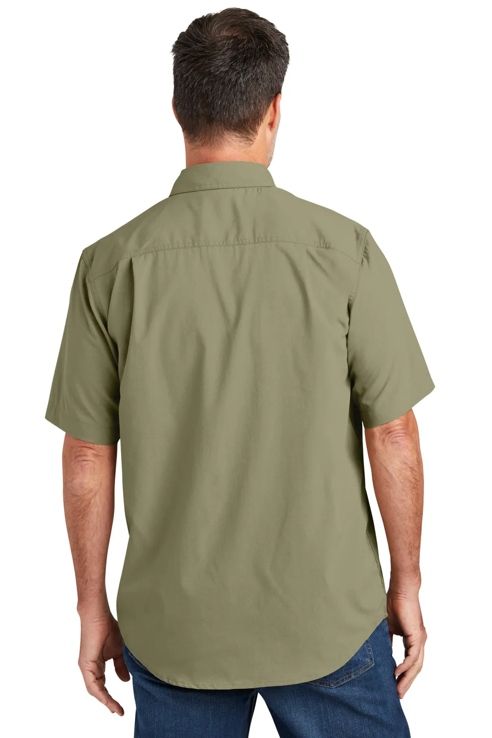 Carhartt Mens Force Moisture Wicking Short Sleeve Button Down Shirt w/ Double Pockets - Burnt Olive Green