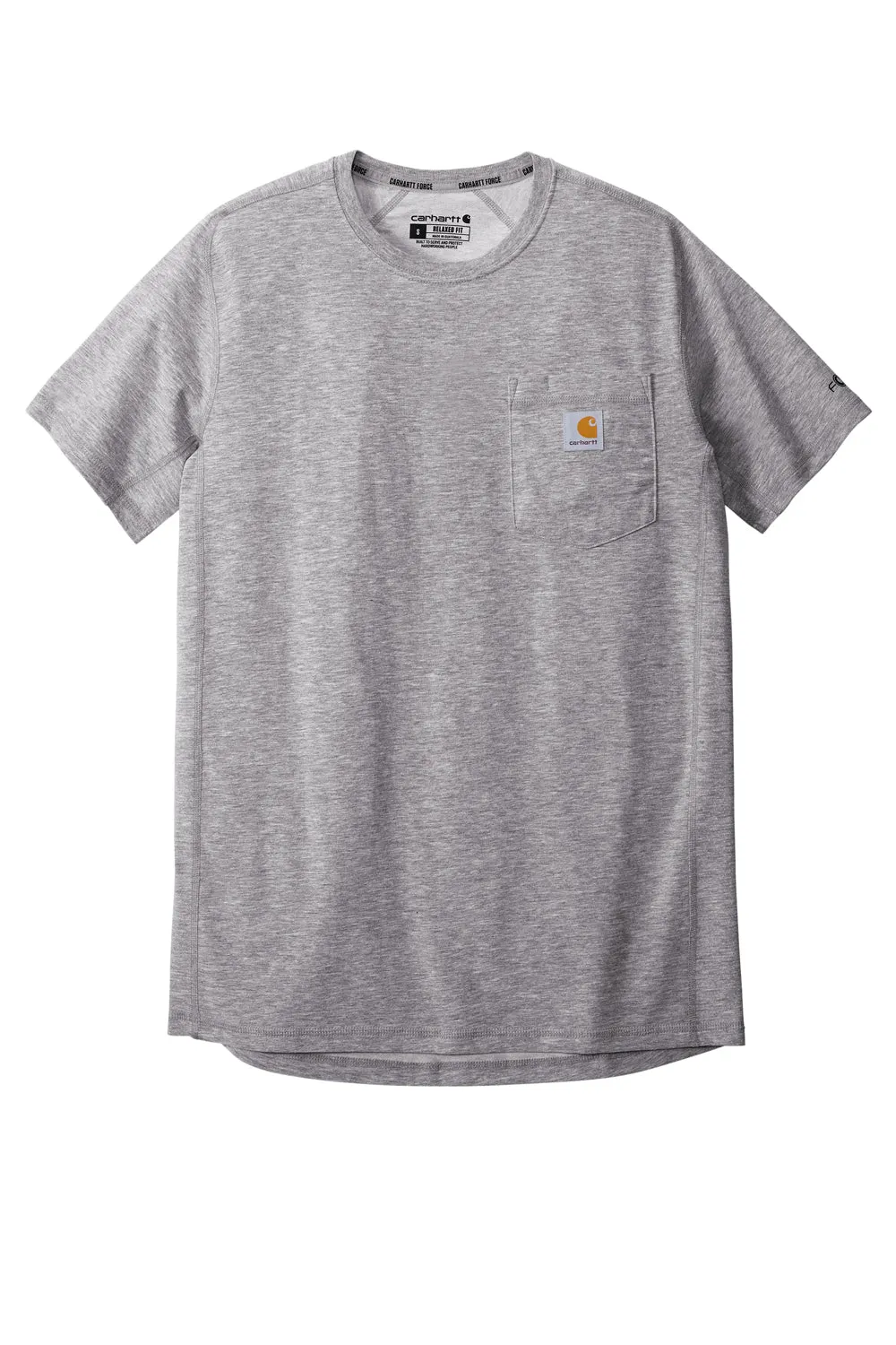 Carhartt Mens Force Moisture Wicking Short Sleeve Crewneck T-Shirt w/ Pocket - Heather Grey