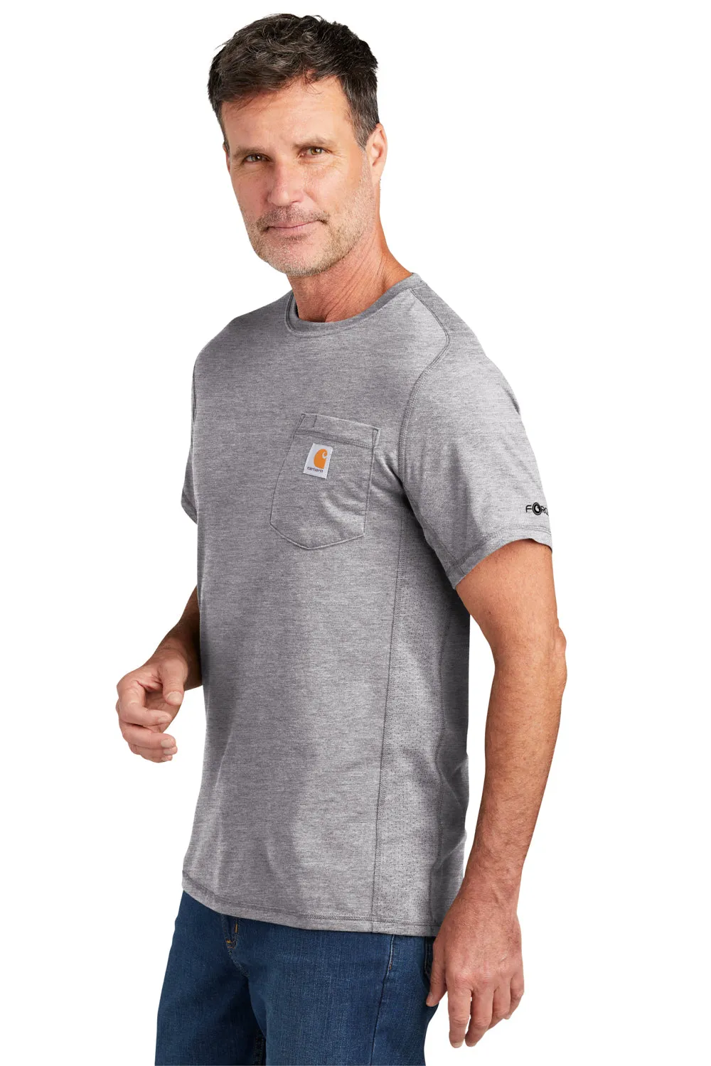 Carhartt Mens Force Moisture Wicking Short Sleeve Crewneck T-Shirt w/ Pocket - Heather Grey
