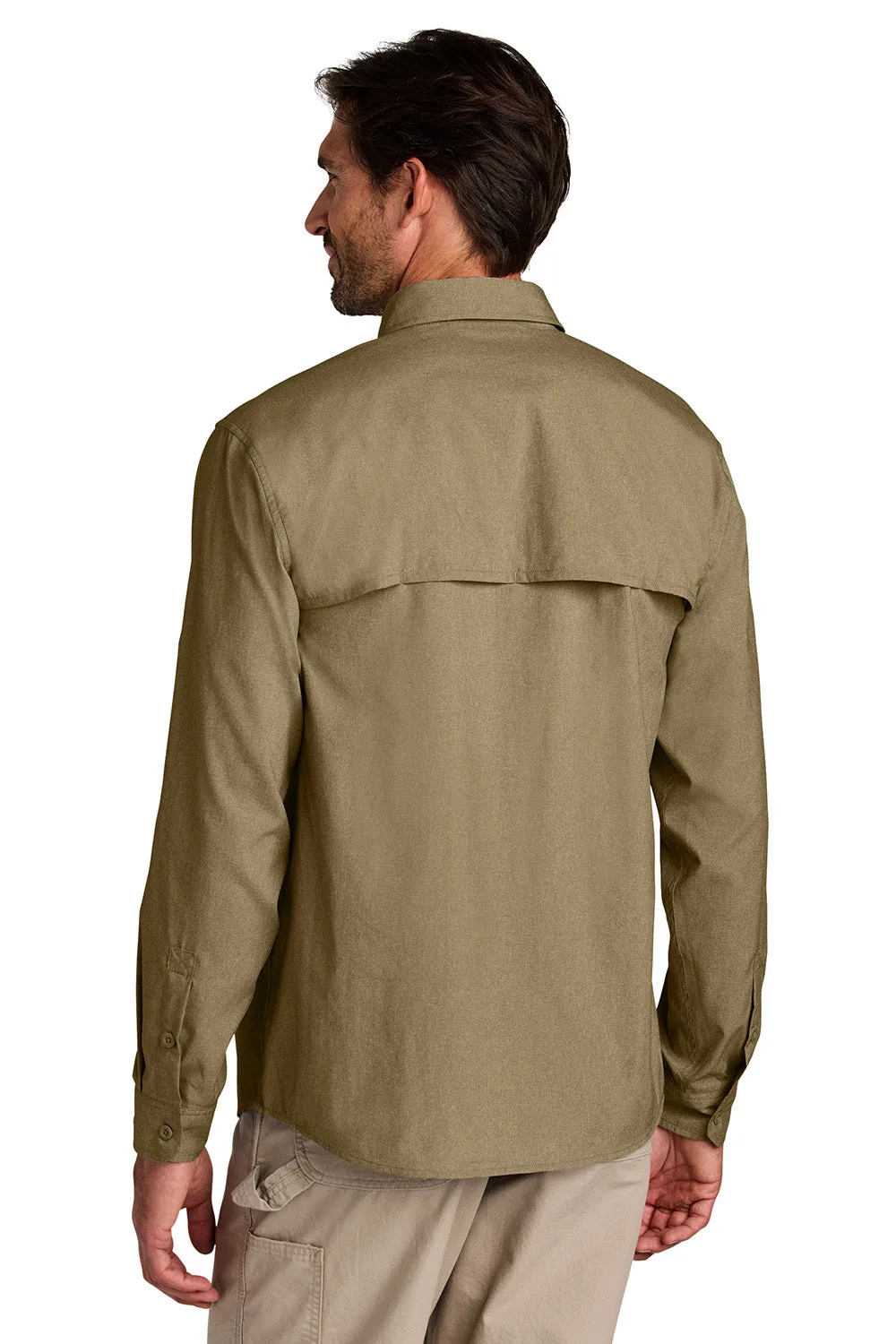 Carhartt Mens Force Sun Defender Moisture Wicking Long Sleeve Button Down Shirt w/ Double Pockets - Dark Khaki Brown