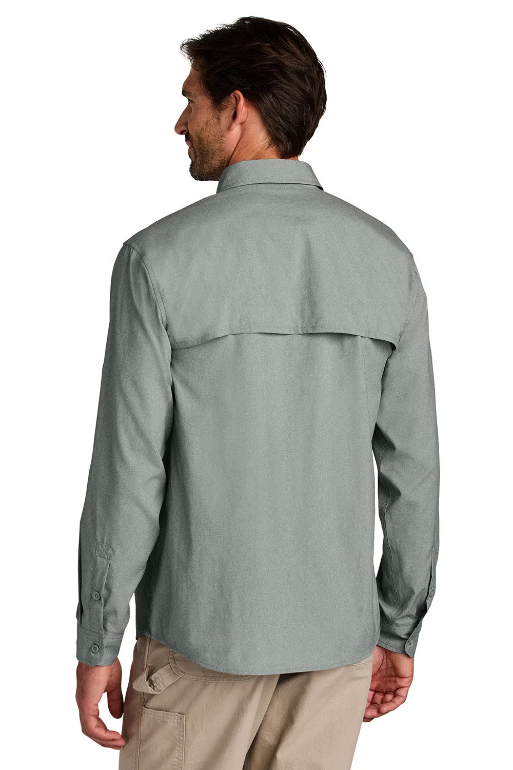 Carhartt Mens Force Sun Defender Moisture Wicking Long Sleeve Button Down Shirt w/ Double Pockets - Steel Grey