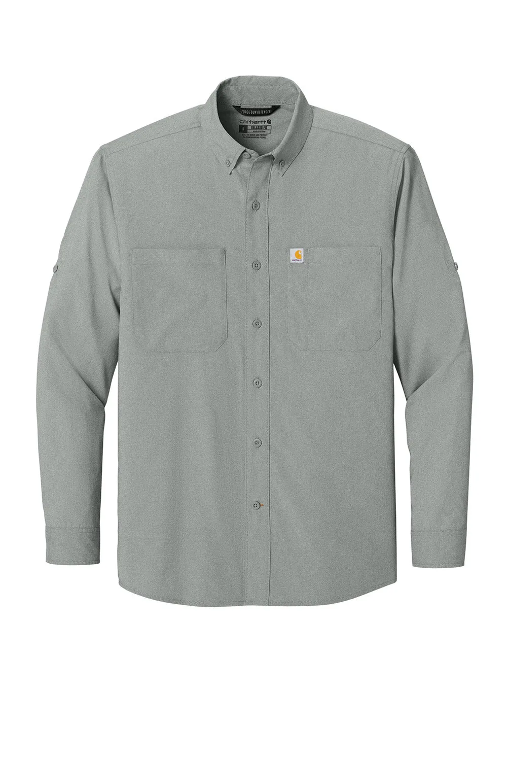 Carhartt Mens Force Sun Defender Moisture Wicking Long Sleeve Button Down Shirt w/ Double Pockets - Steel Grey
