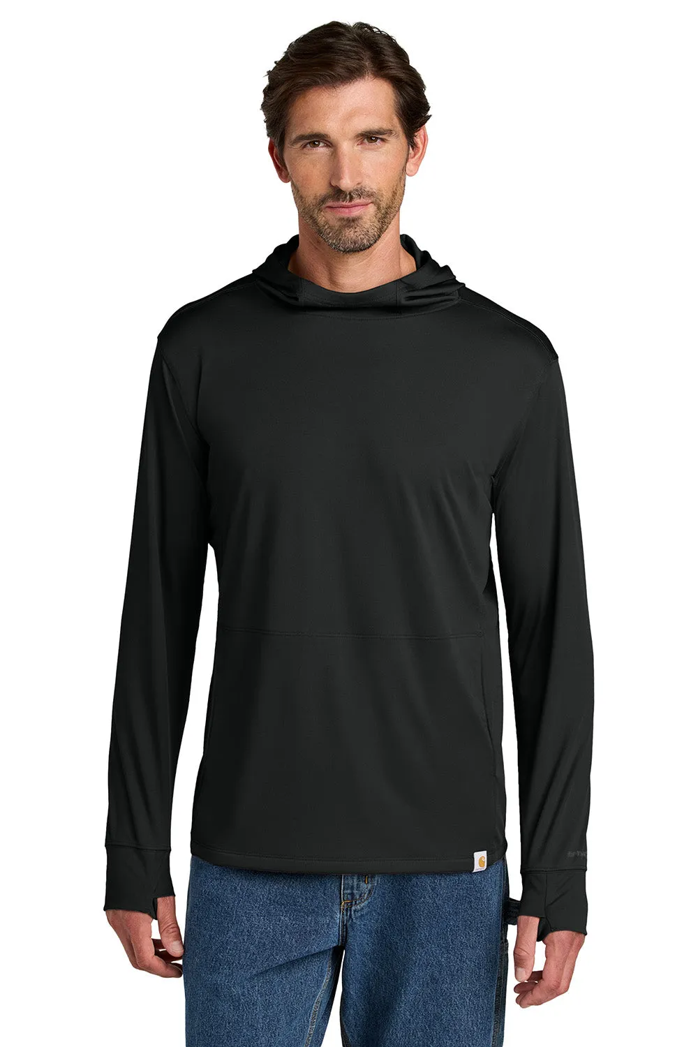 Carhartt Mens Force Sun Defender Moisture Wicking Long Sleeve Hooded T-Shirt Hoodie w/ Pouch Pocket - Black