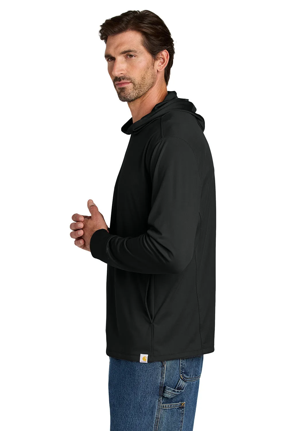 Carhartt Mens Force Sun Defender Moisture Wicking Long Sleeve Hooded T-Shirt Hoodie w/ Pouch Pocket - Black