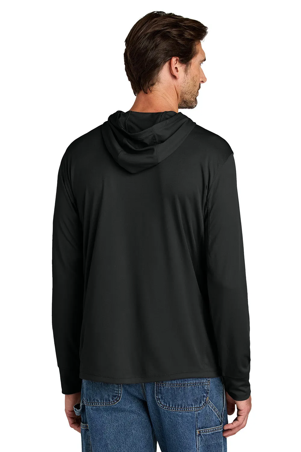 Carhartt Mens Force Sun Defender Moisture Wicking Long Sleeve Hooded T-Shirt Hoodie w/ Pouch Pocket - Black