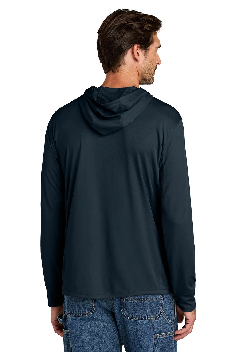 Carhartt Mens Force Sun Defender Moisture Wicking Long Sleeve Hooded T-Shirt Hoodie w/ Pouch Pocket - Navy Blue