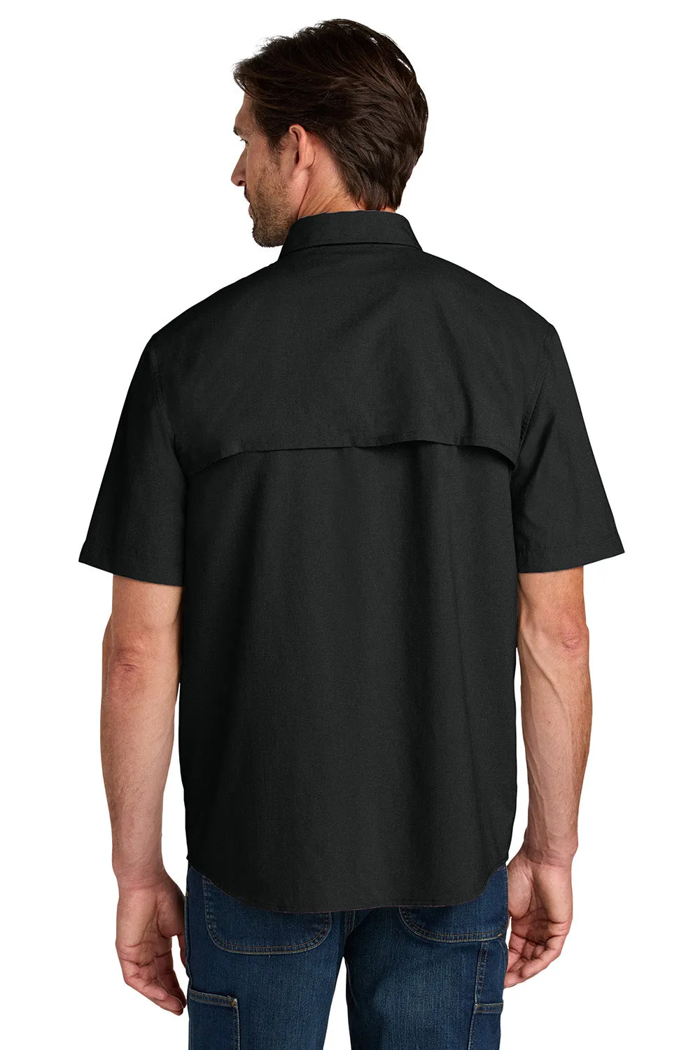 Carhartt Mens Force Sun Defender Moisture Wicking Short Sleeve Button Down Shirt w/ Double Pockets - Black