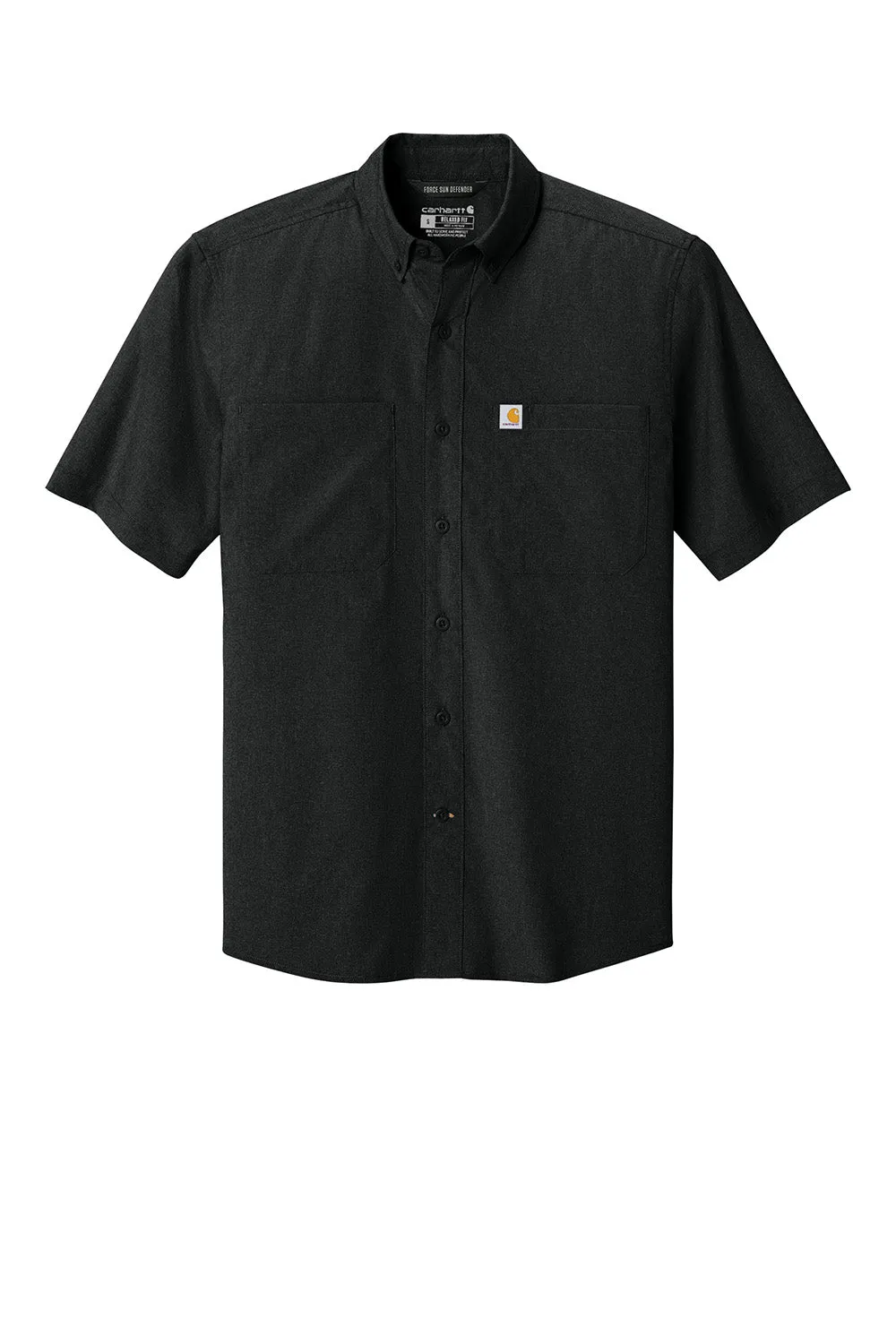 Carhartt Mens Force Sun Defender Moisture Wicking Short Sleeve Button Down Shirt w/ Double Pockets - Black