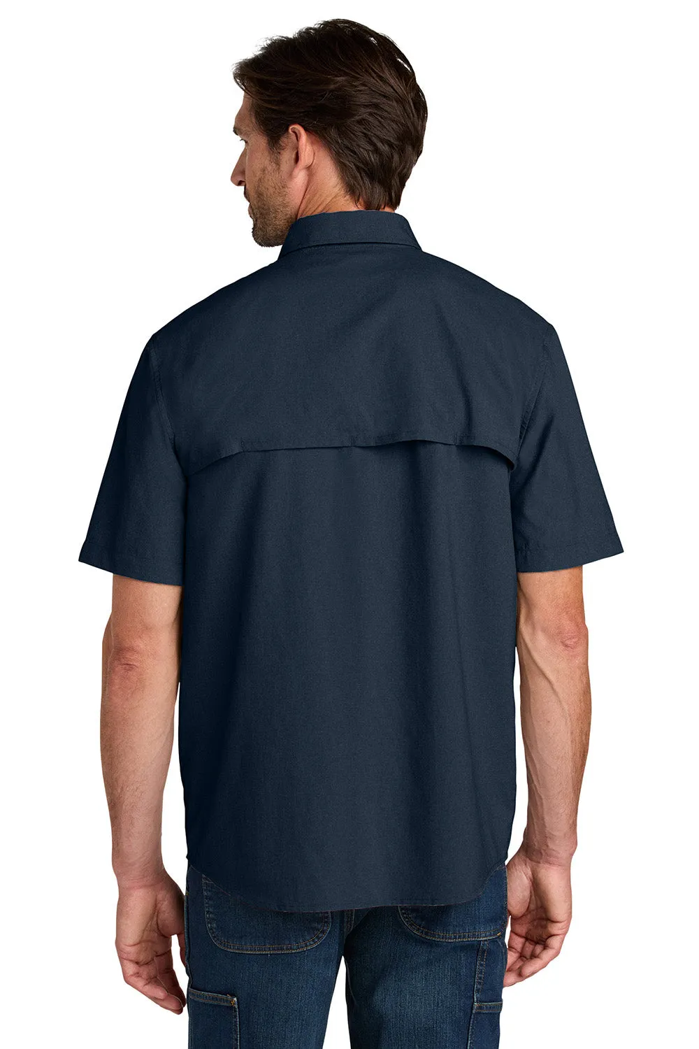 Carhartt Mens Force Sun Defender Moisture Wicking Short Sleeve Button Down Shirt w/ Double Pockets - Navy Blue