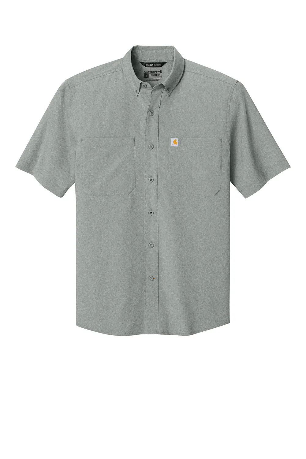 Carhartt Mens Force Sun Defender Moisture Wicking Short Sleeve Button Down Shirt w/ Double Pockets - Steel Grey