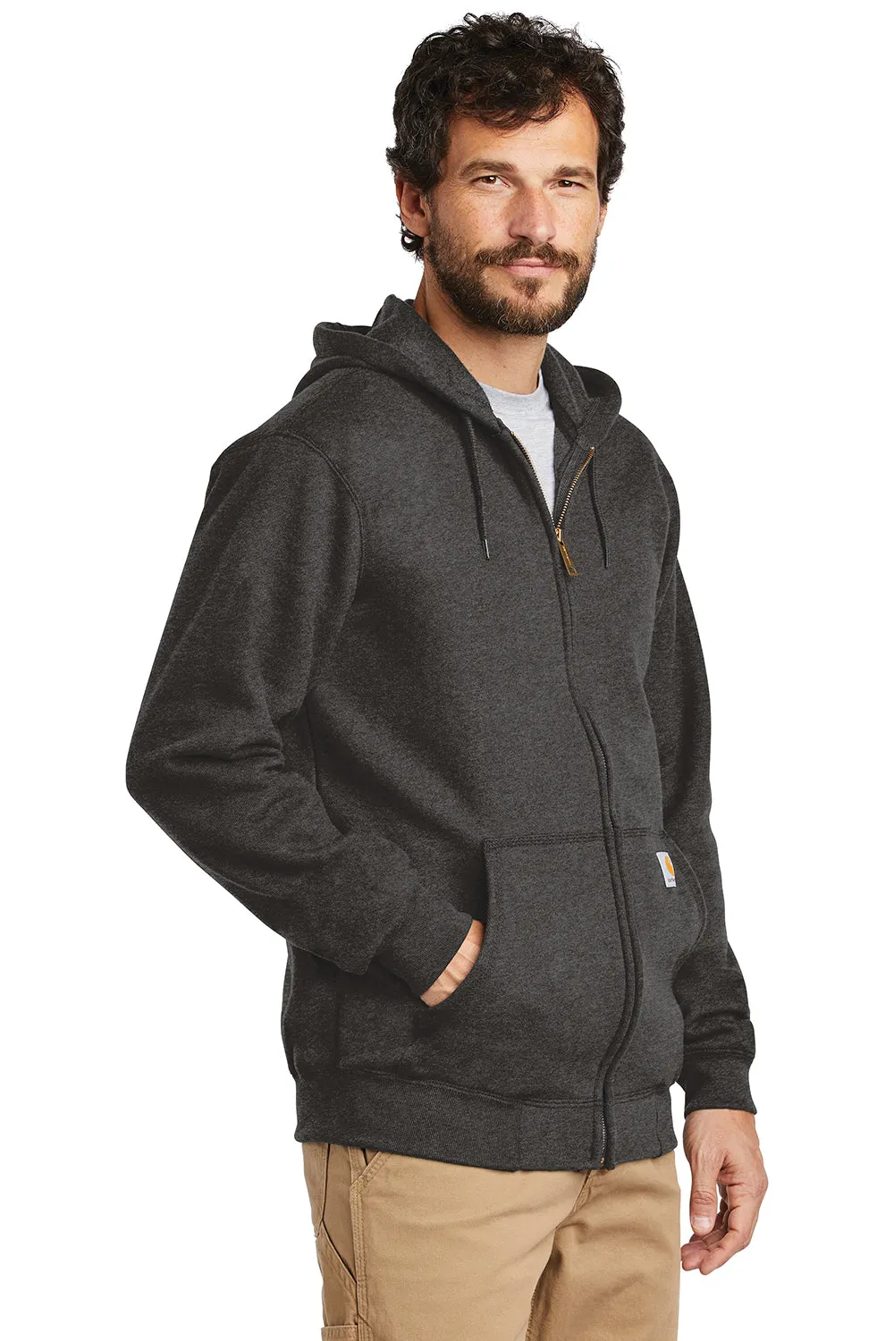 Carhartt Mens Full Zip Hooded Sweatshirt Hoodie w/ Pockets - Heather Carbon Grey