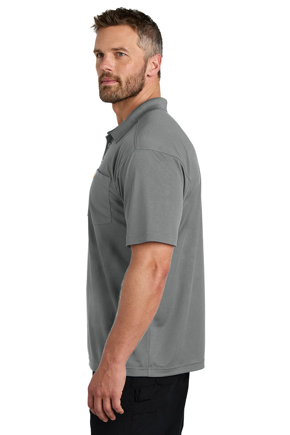 Carhartt Mens Moisture Wicking Short Sleeve Polo Shirt w/ Pocket - Asphalt Grey