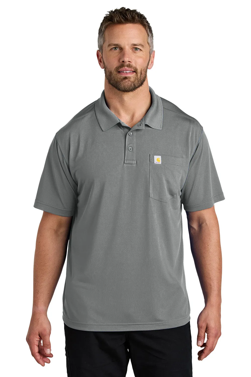 Carhartt Mens Moisture Wicking Short Sleeve Polo Shirt w/ Pocket - Asphalt Grey