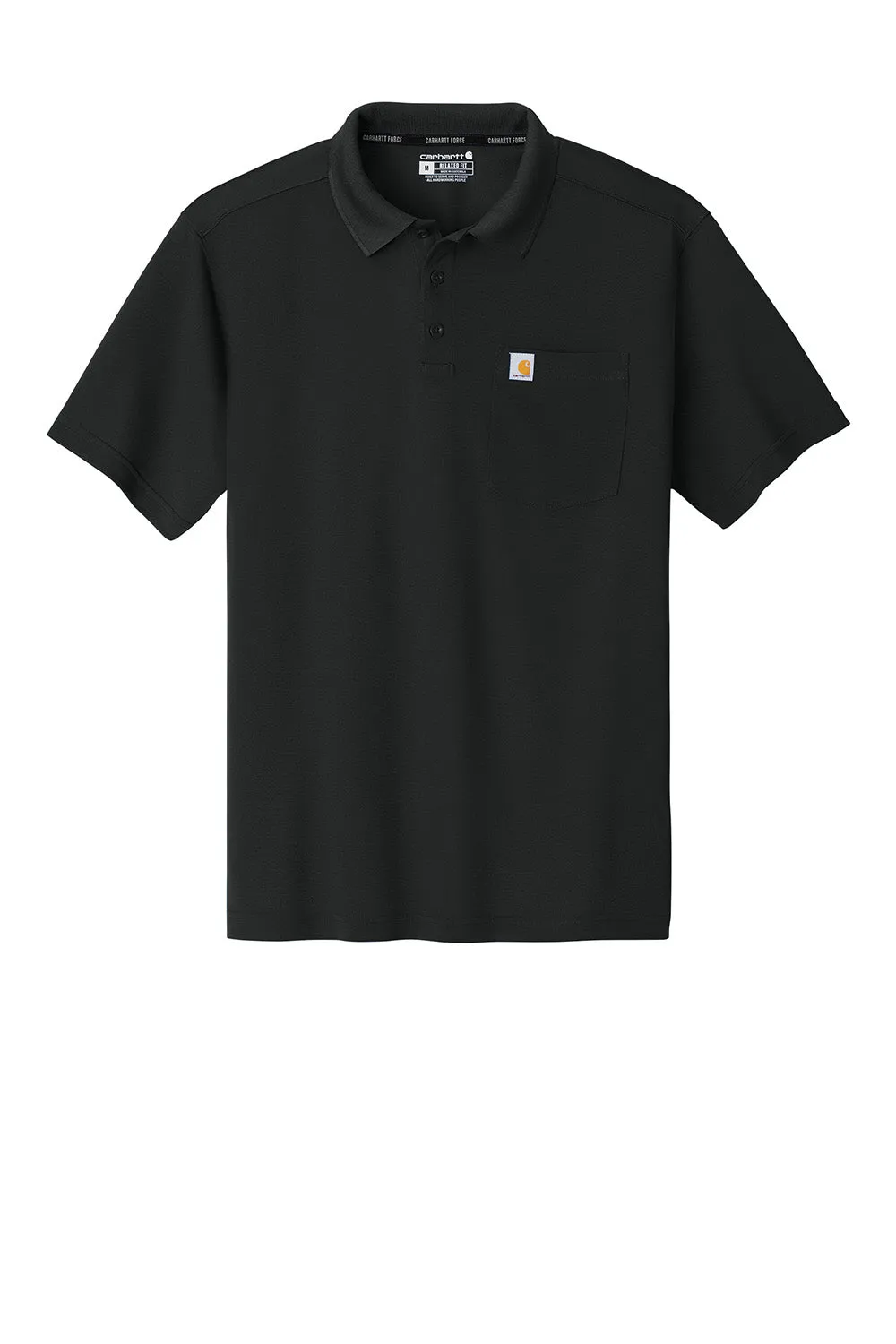 Carhartt Mens Moisture Wicking Short Sleeve Polo Shirt w/ Pocket - Black