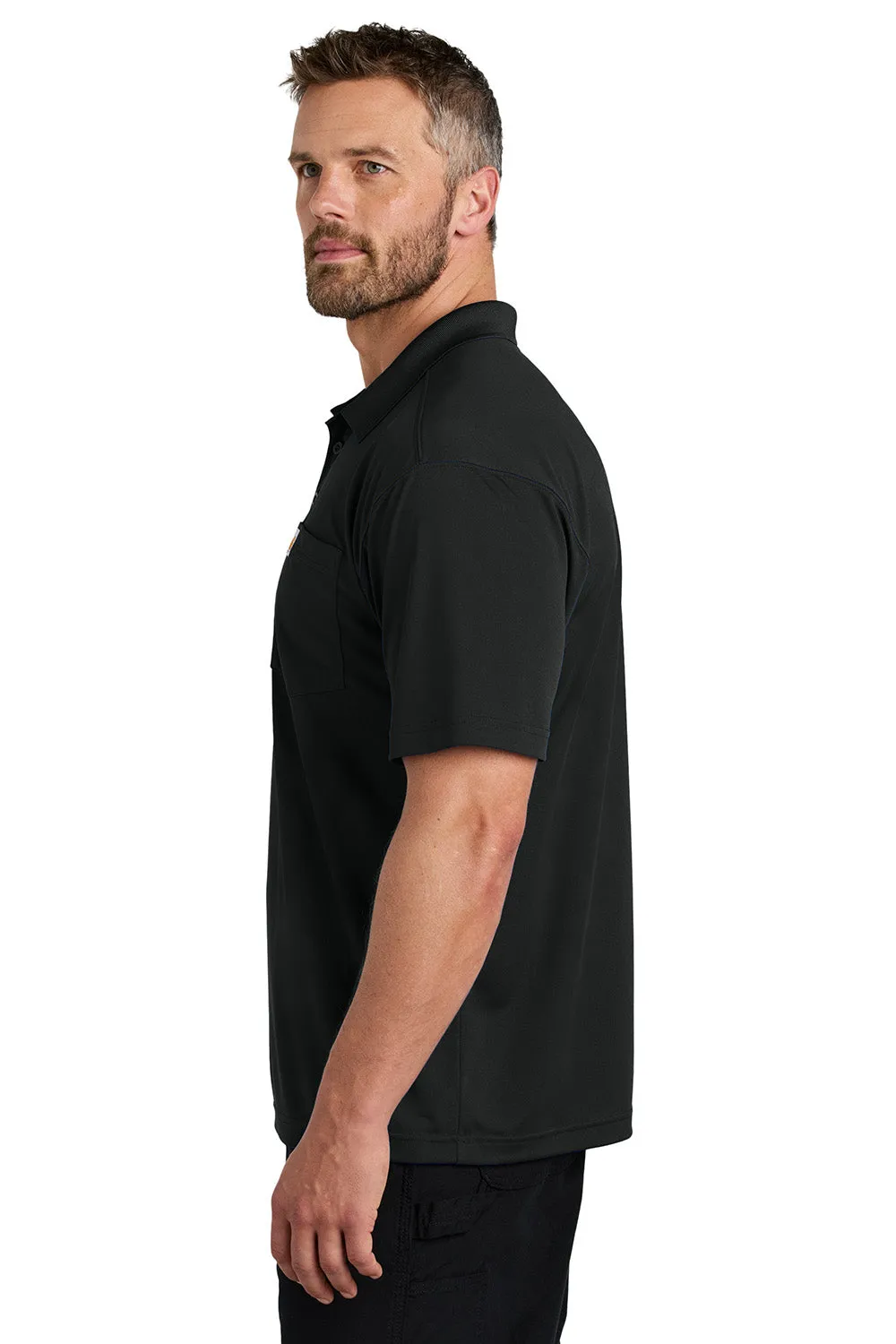 Carhartt Mens Moisture Wicking Short Sleeve Polo Shirt w/ Pocket - Black