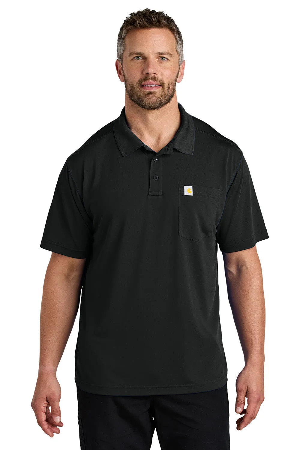 Carhartt Mens Moisture Wicking Short Sleeve Polo Shirt w/ Pocket - Black