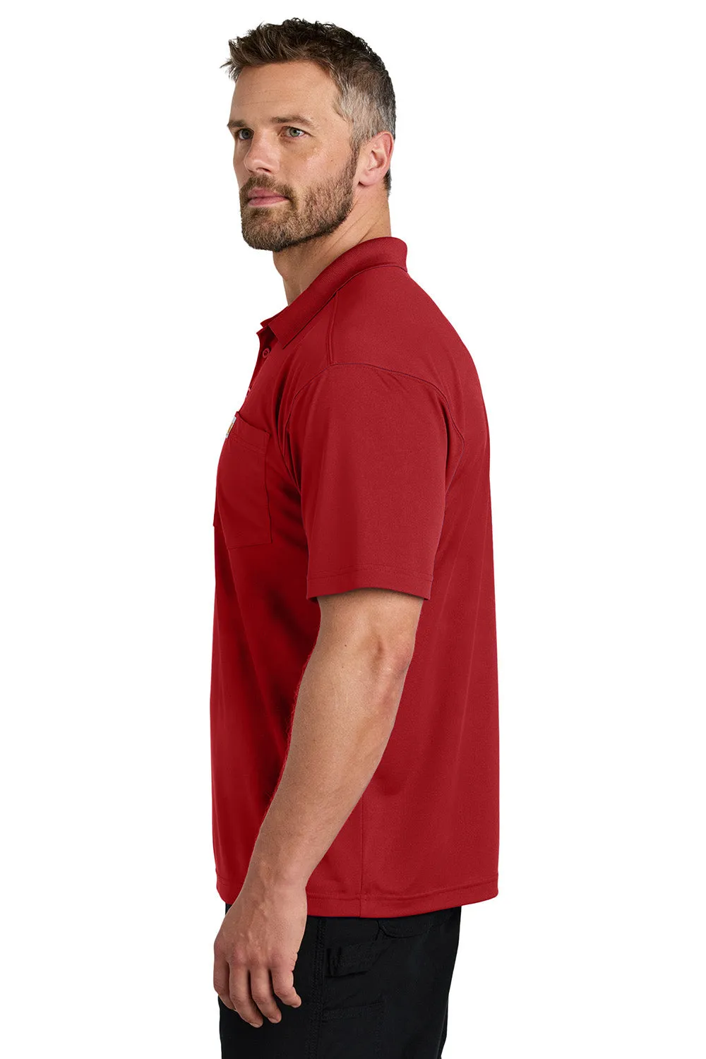 Carhartt Mens Moisture Wicking Short Sleeve Polo Shirt w/ Pocket - Crimson Red