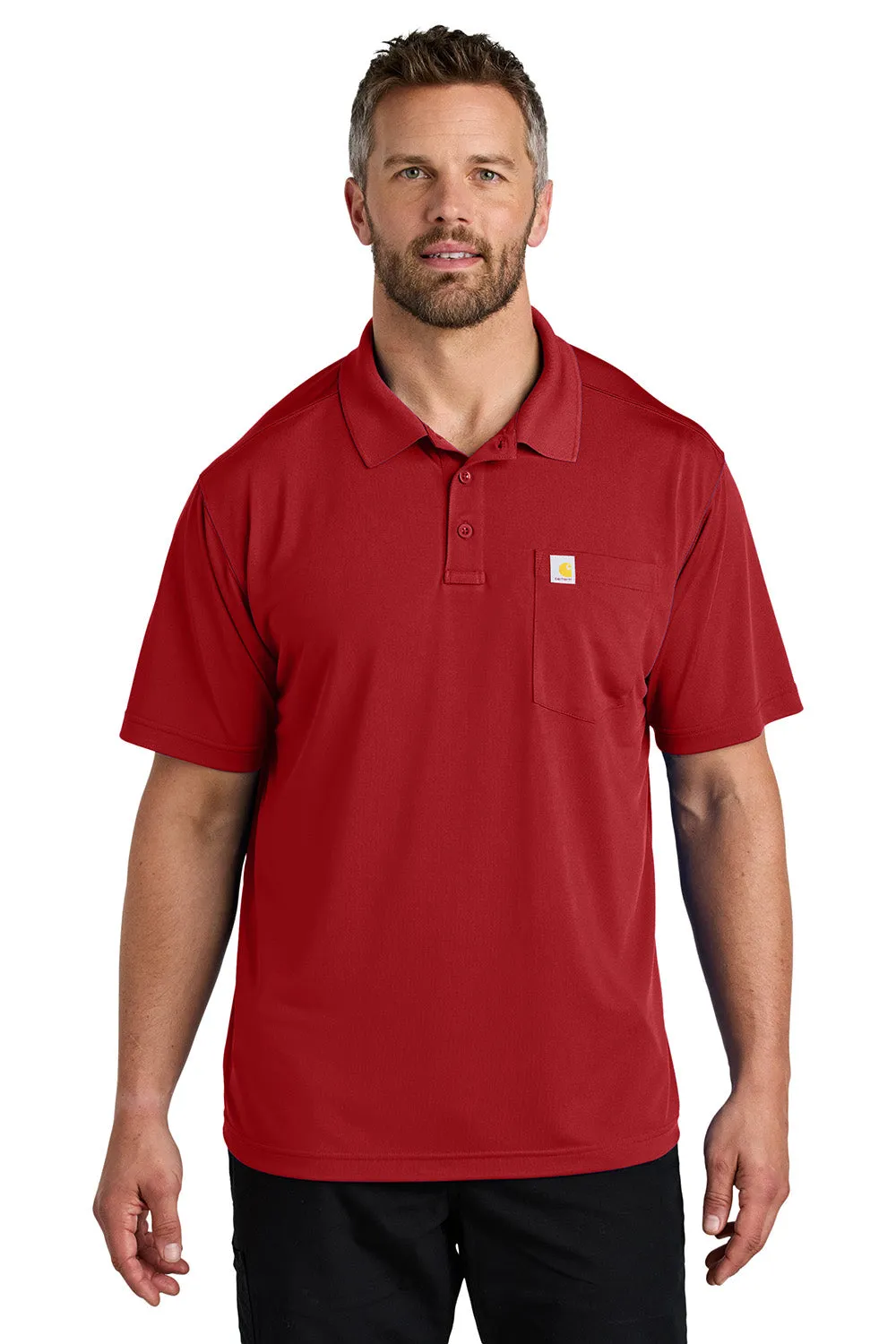 Carhartt Mens Moisture Wicking Short Sleeve Polo Shirt w/ Pocket - Crimson Red