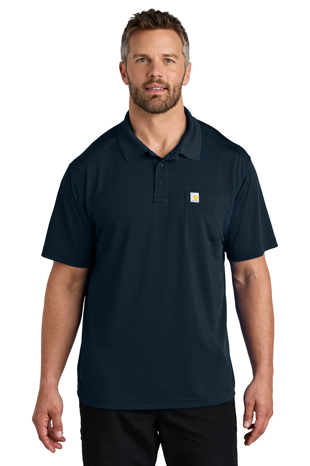 Carhartt Mens Moisture Wicking Short Sleeve Polo Shirt w/ Pocket - Navy Blue