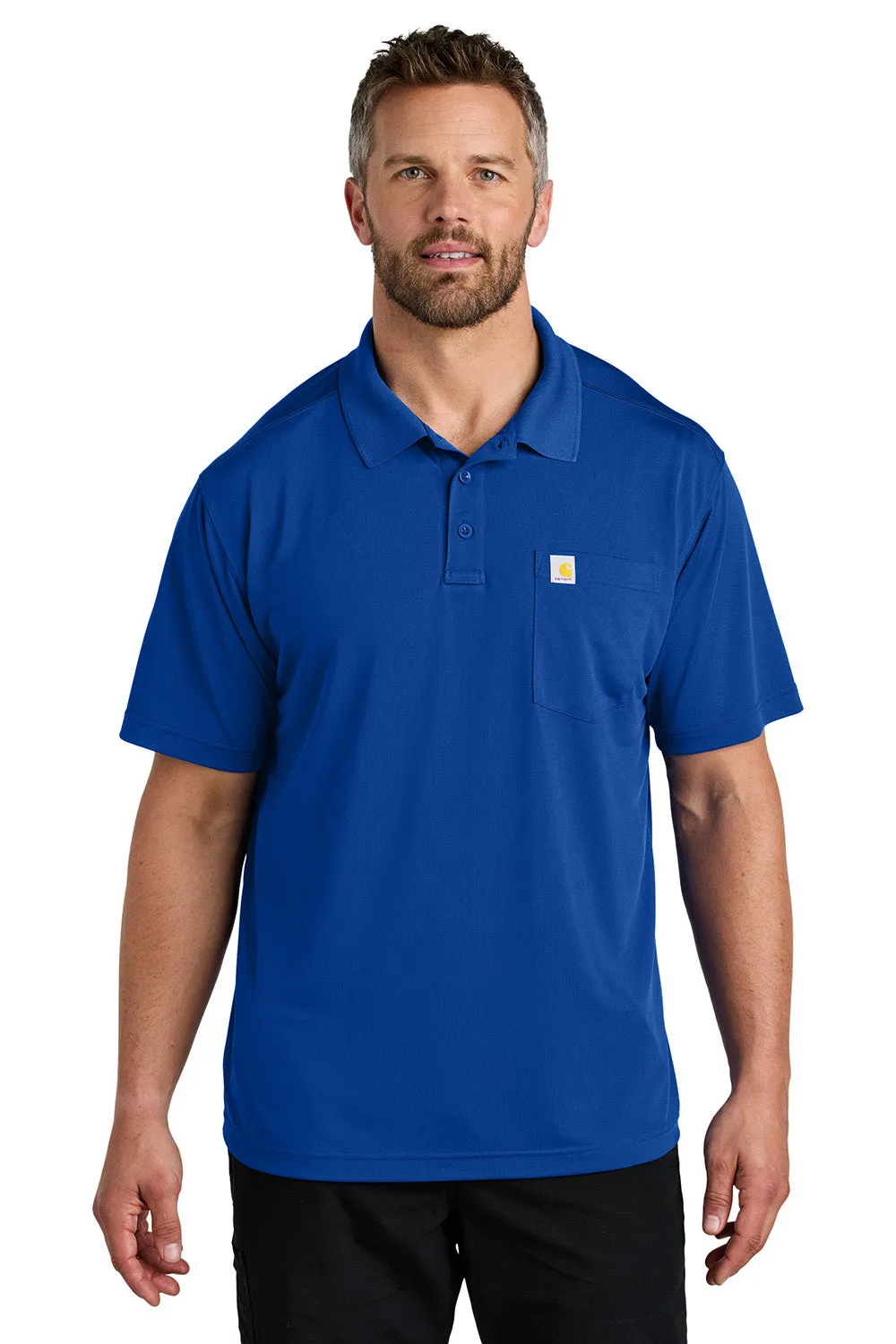 Carhartt Mens Moisture Wicking Short Sleeve Polo Shirt w/ Pocket - Royal Glass Blue