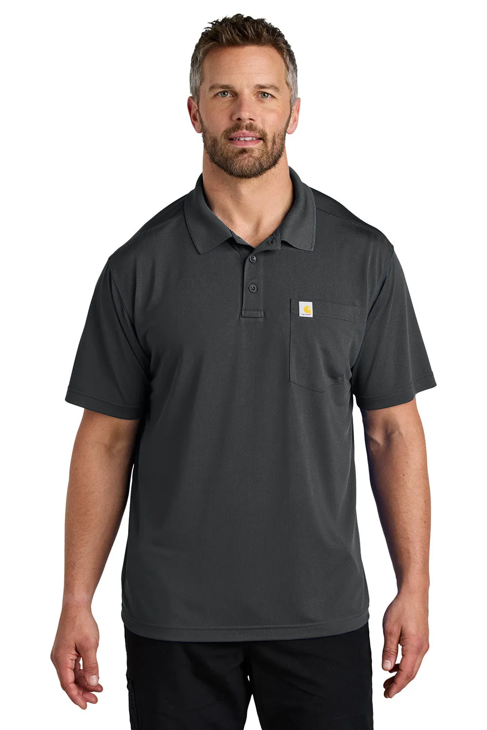 Carhartt Mens Moisture Wicking Short Sleeve Polo Shirt w/ Pocket - Shadow Grey