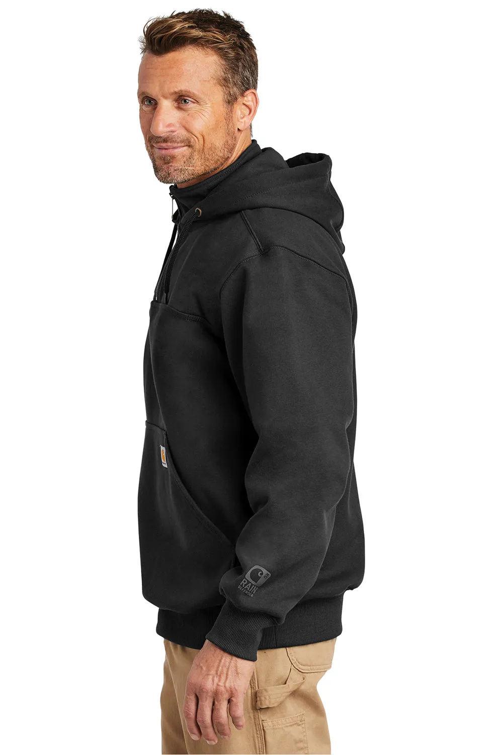 Carhartt Mens Paxton Rain Defender Water Resistant 1/4 Zip Hooded Sweatshirt Hoodie w/ Pouch Pocket - Black