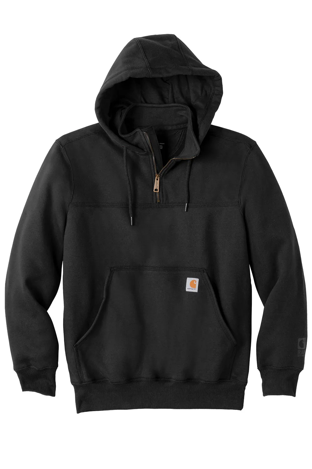 Carhartt Mens Paxton Rain Defender Water Resistant 1/4 Zip Hooded Sweatshirt Hoodie w/ Pouch Pocket - Black