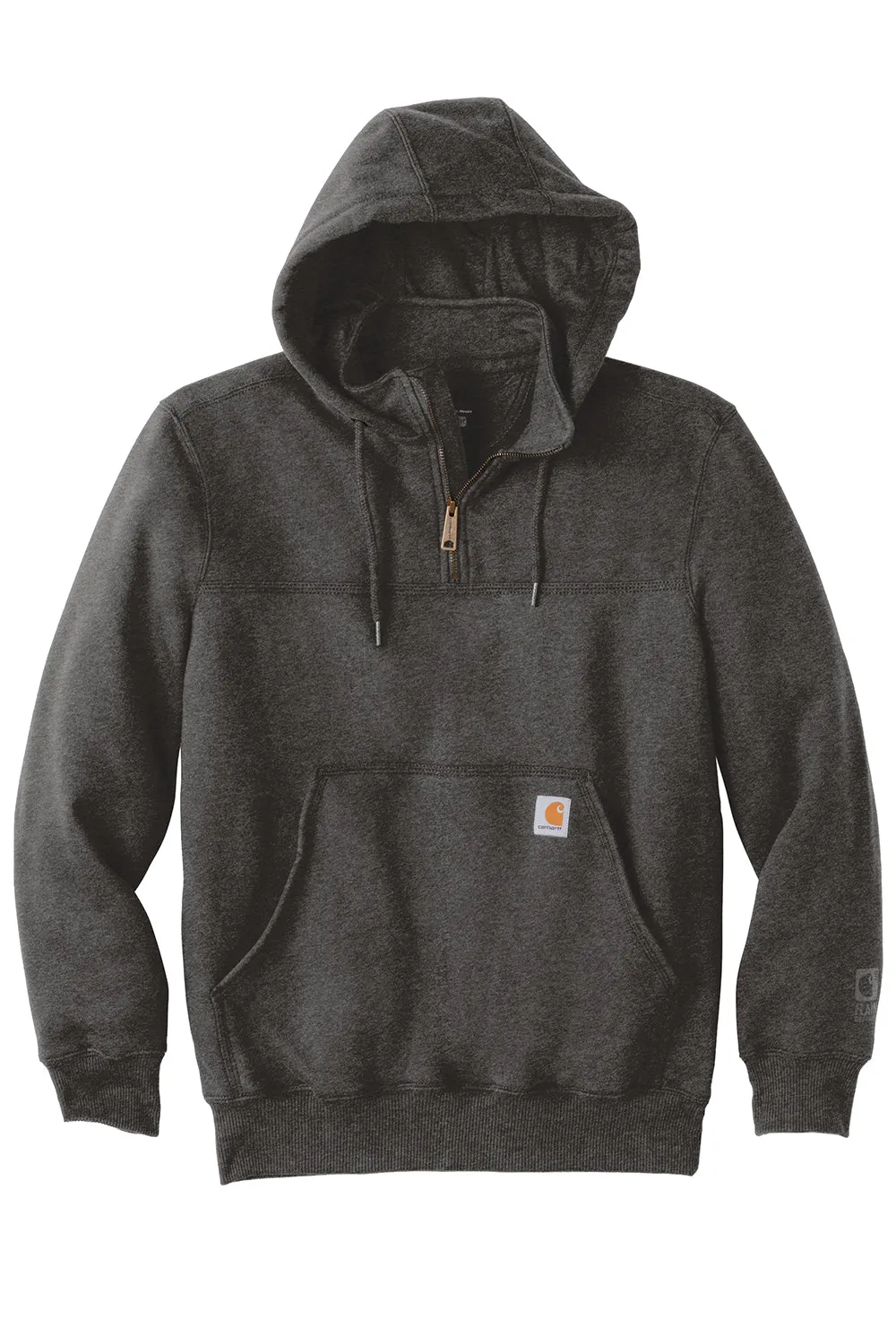 Carhartt Mens Paxton Rain Defender Water Resistant 1/4 Zip Hooded Sweatshirt Hoodie w/ Pouch Pocket - Heather Carbon Grey