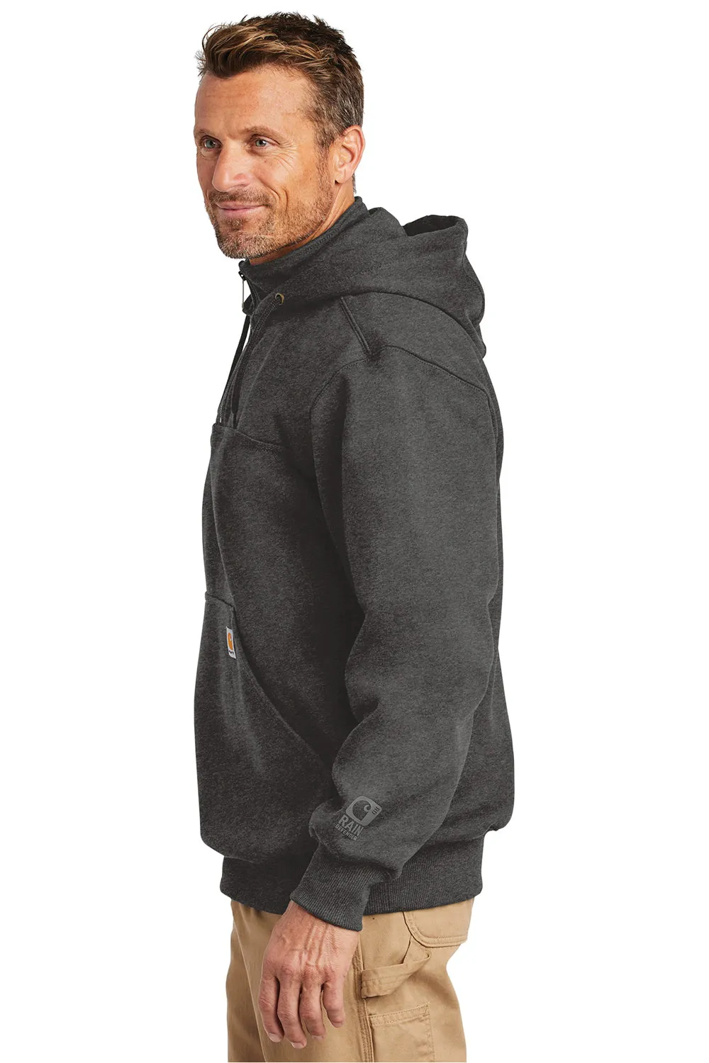 Carhartt Mens Paxton Rain Defender Water Resistant 1/4 Zip Hooded Sweatshirt Hoodie w/ Pouch Pocket - Heather Carbon Grey