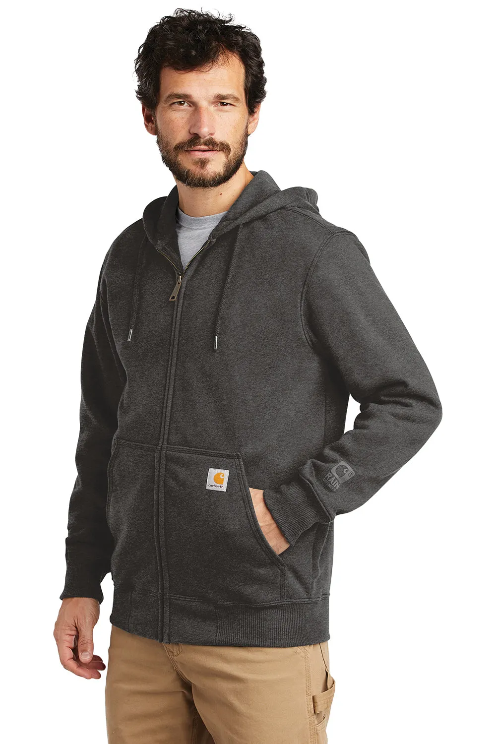 Carhartt Mens Paxton Rain Defender Water Resistant Full Zip Hooded Sweatshirt Hoodie w/ Pockets - Heather Carbon Grey