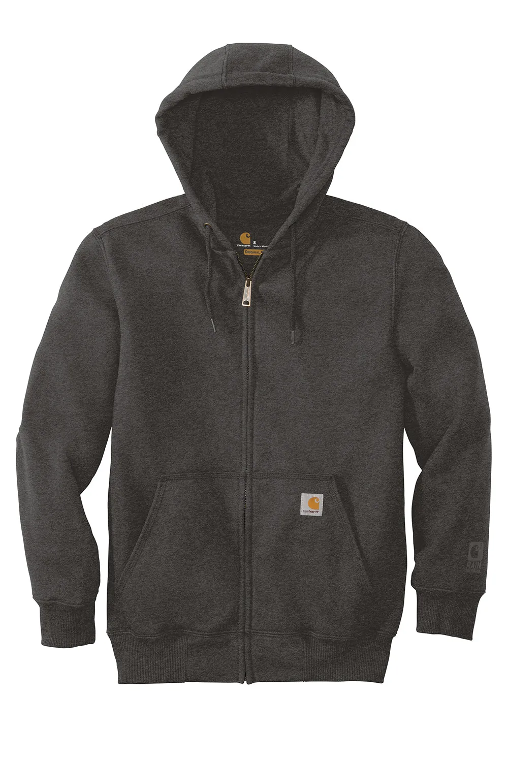 Carhartt Mens Paxton Rain Defender Water Resistant Full Zip Hooded Sweatshirt Hoodie w/ Pockets - Heather Carbon Grey