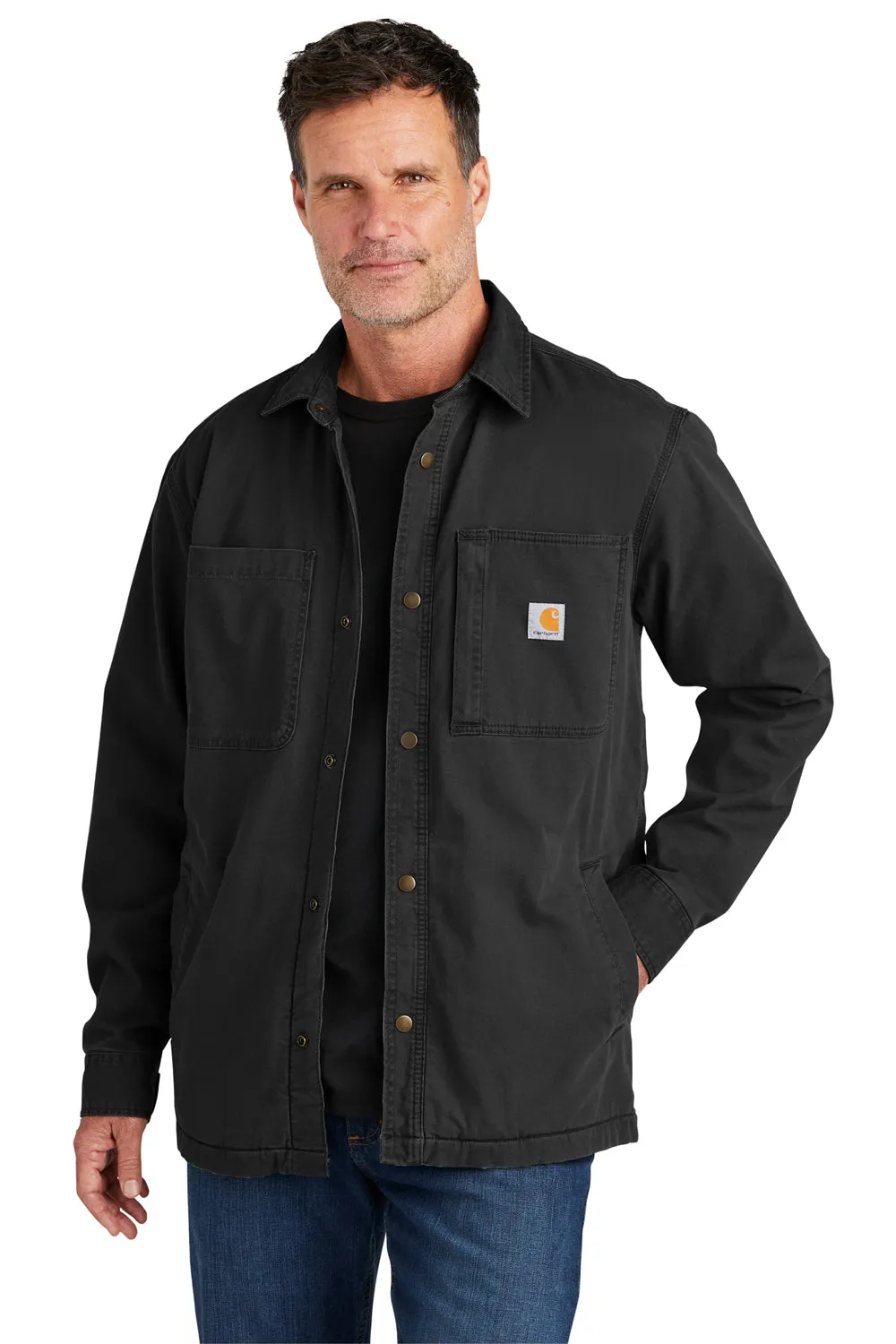 Carhartt Mens Rugged Flex Fleece Lined Button Down Shirt Jacket - Black