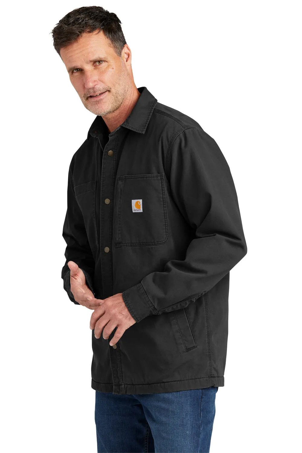 Carhartt Mens Rugged Flex Fleece Lined Button Down Shirt Jacket - Black