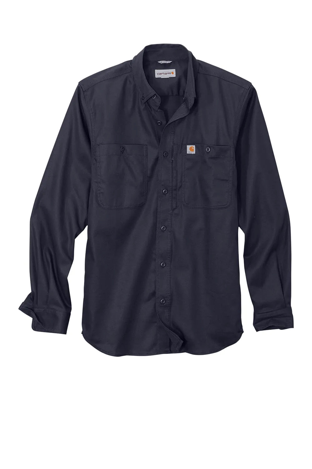 Carhartt Mens Rugged Professional Series Wrinkle Resistant Long Sleeve Button Down Shirt w/ Pocket - Navy Blue