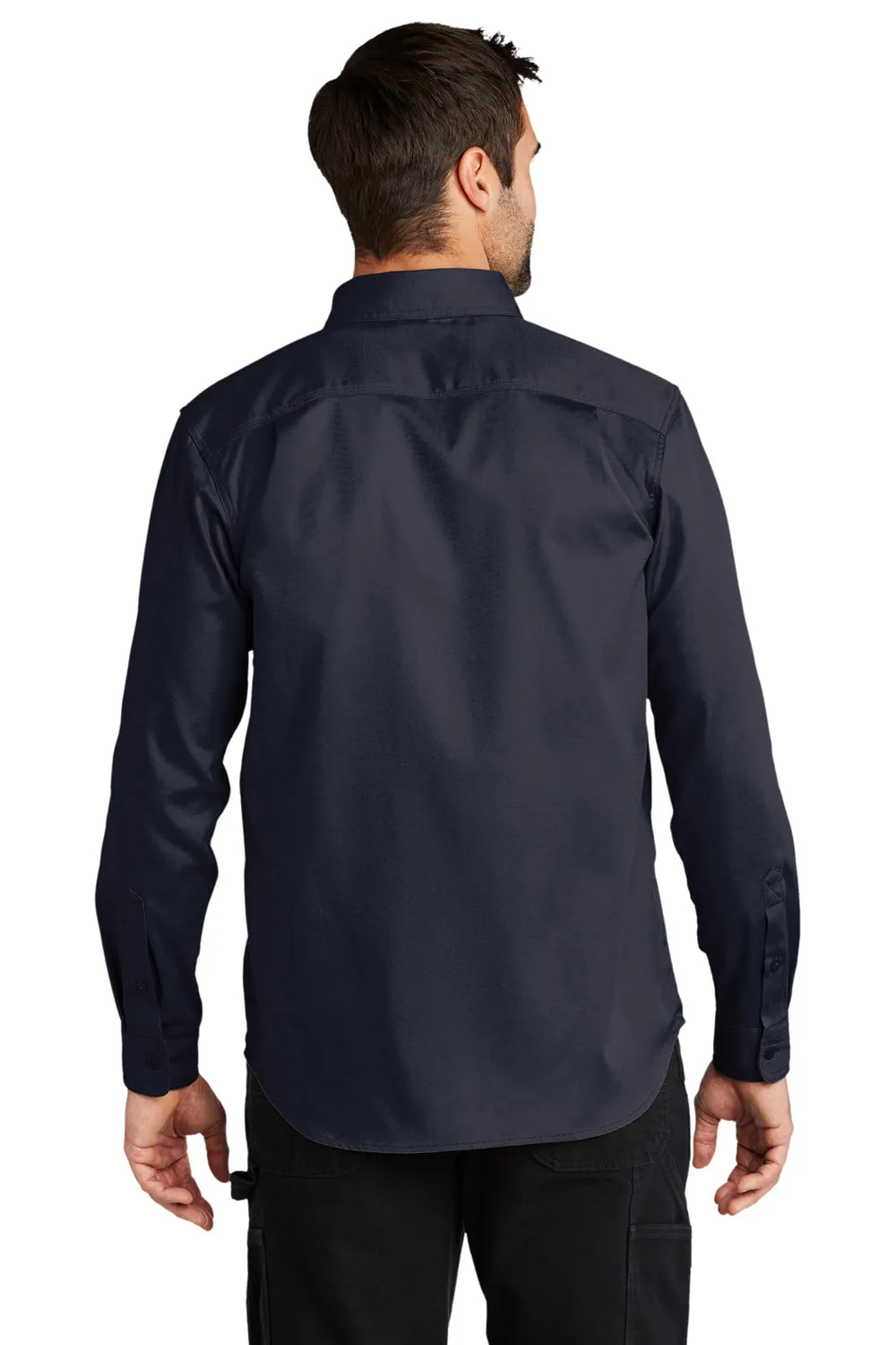 Carhartt Mens Rugged Professional Series Wrinkle Resistant Long Sleeve Button Down Shirt w/ Pocket - Navy Blue