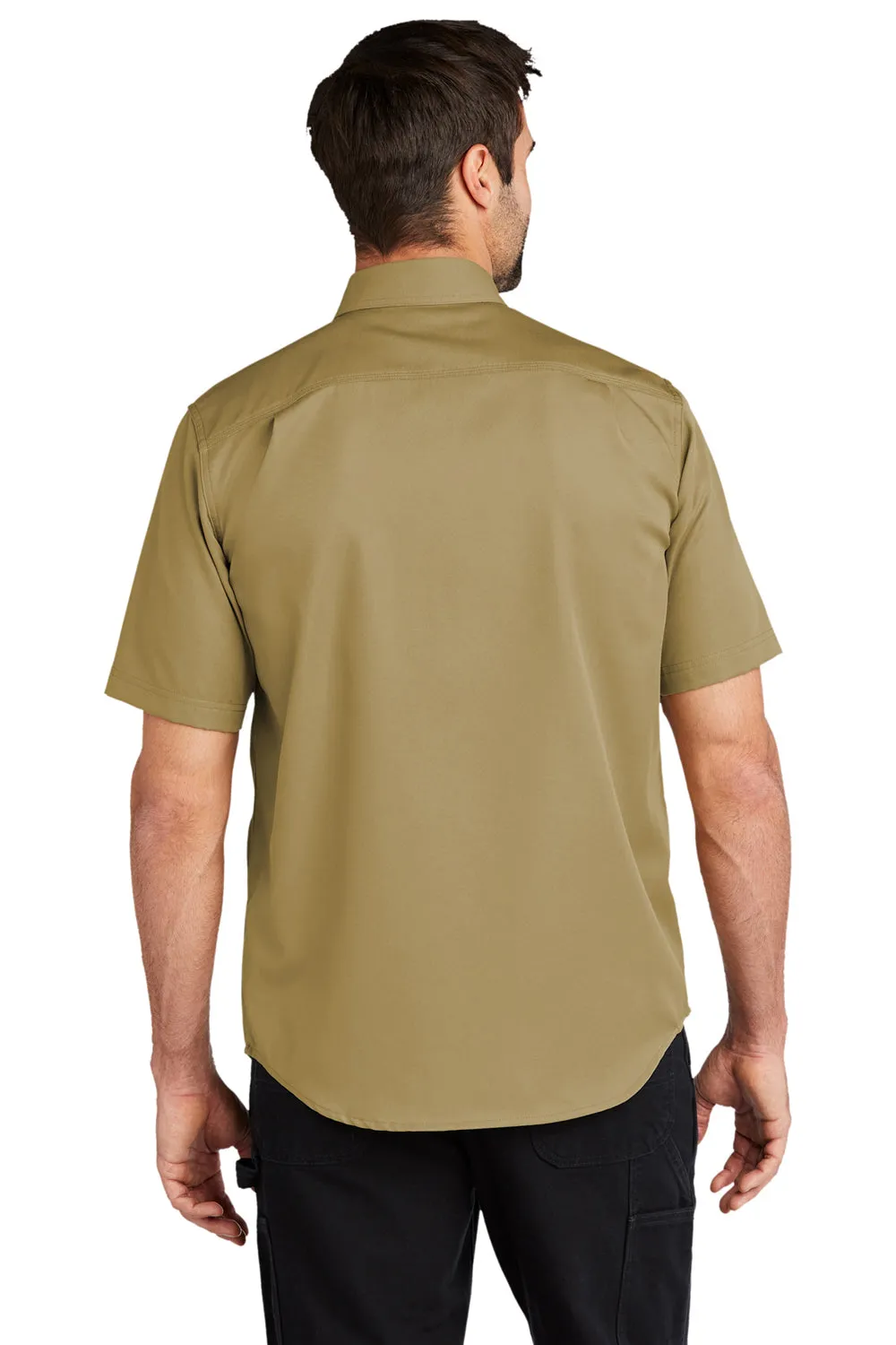 Carhartt Mens Rugged Professional Series Wrinkle Resistant Short Sleeve Button Down Shirt w/ Pocket - Dark Khaki Brown
