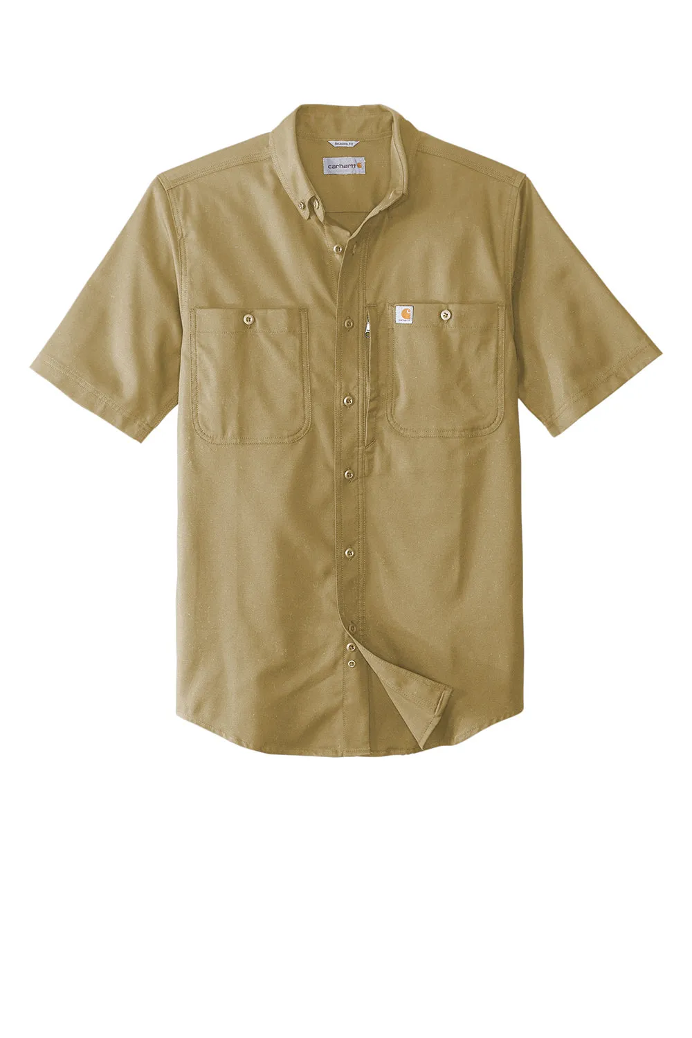 Carhartt Mens Rugged Professional Series Wrinkle Resistant Short Sleeve Button Down Shirt w/ Pocket - Dark Khaki Brown