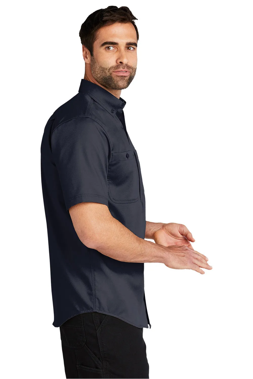 Carhartt Mens Rugged Professional Series Wrinkle Resistant Short Sleeve Button Down Shirt w/ Pocket - Navy Blue