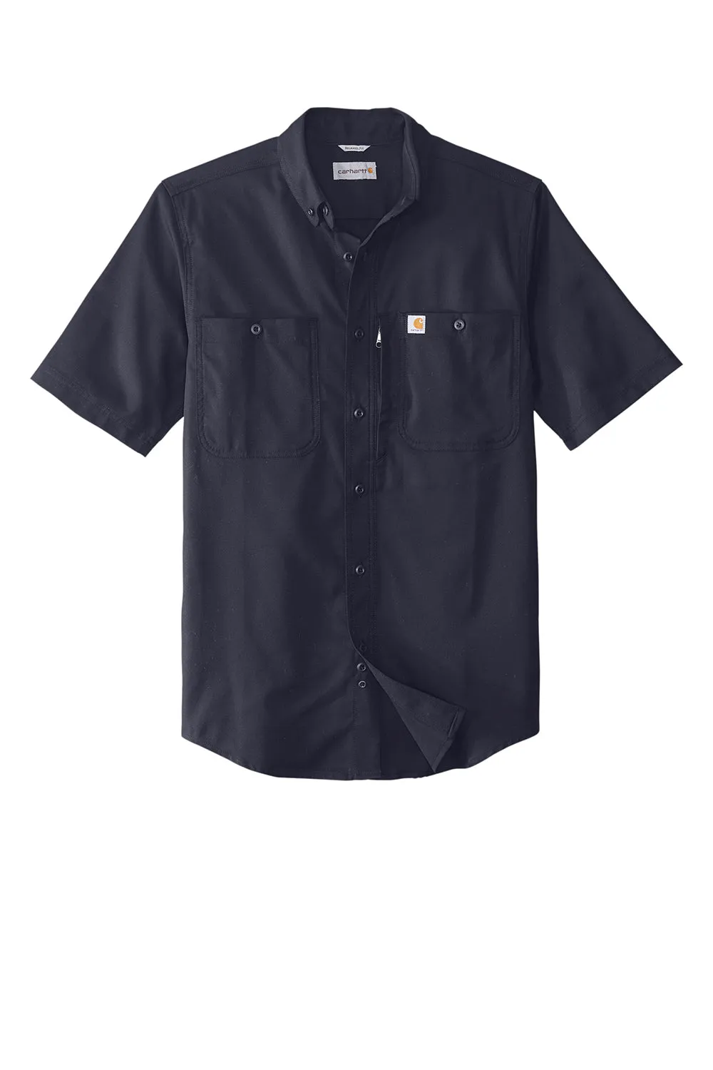 Carhartt Mens Rugged Professional Series Wrinkle Resistant Short Sleeve Button Down Shirt w/ Pocket - Navy Blue