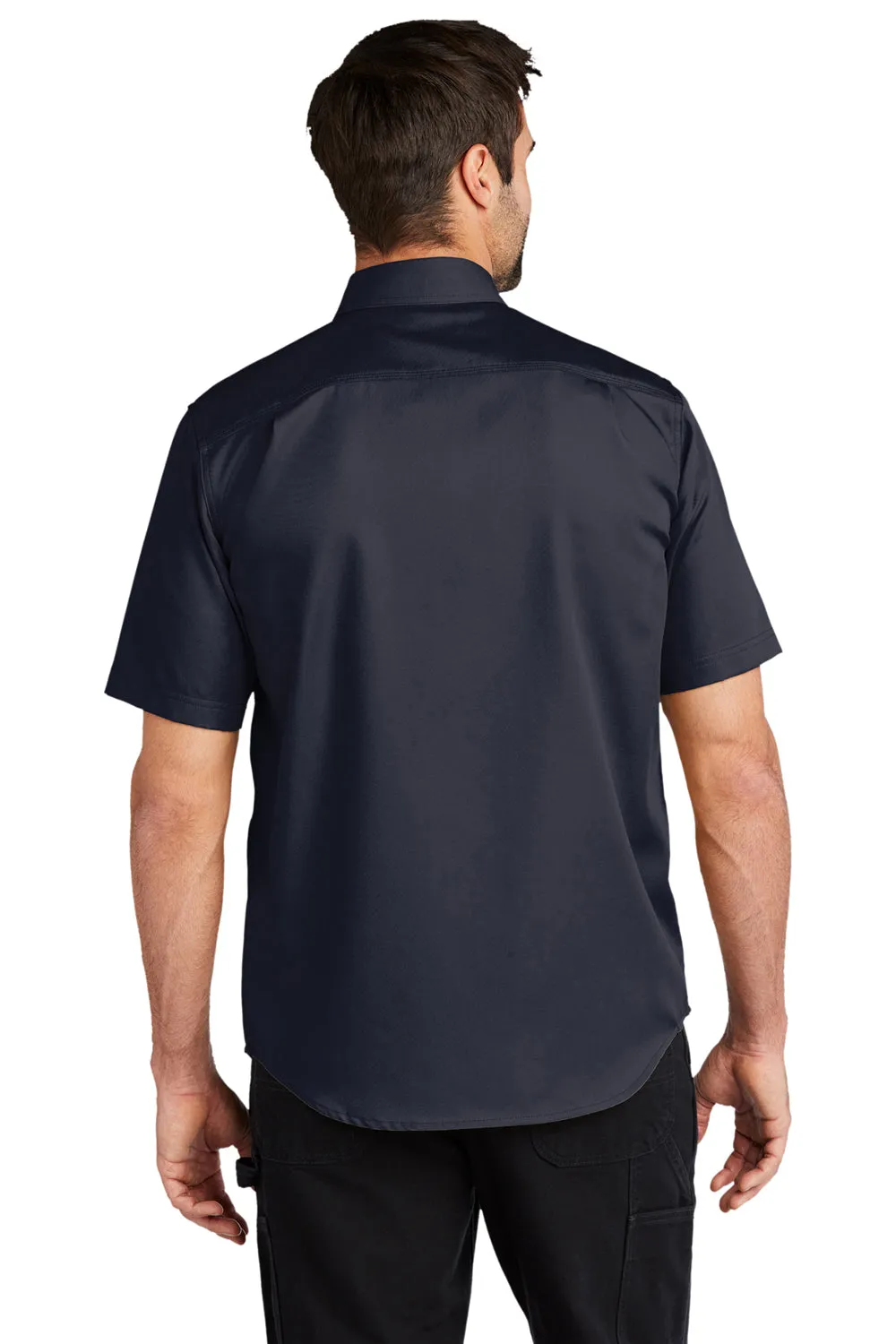 Carhartt Mens Rugged Professional Series Wrinkle Resistant Short Sleeve Button Down Shirt w/ Pocket - Navy Blue