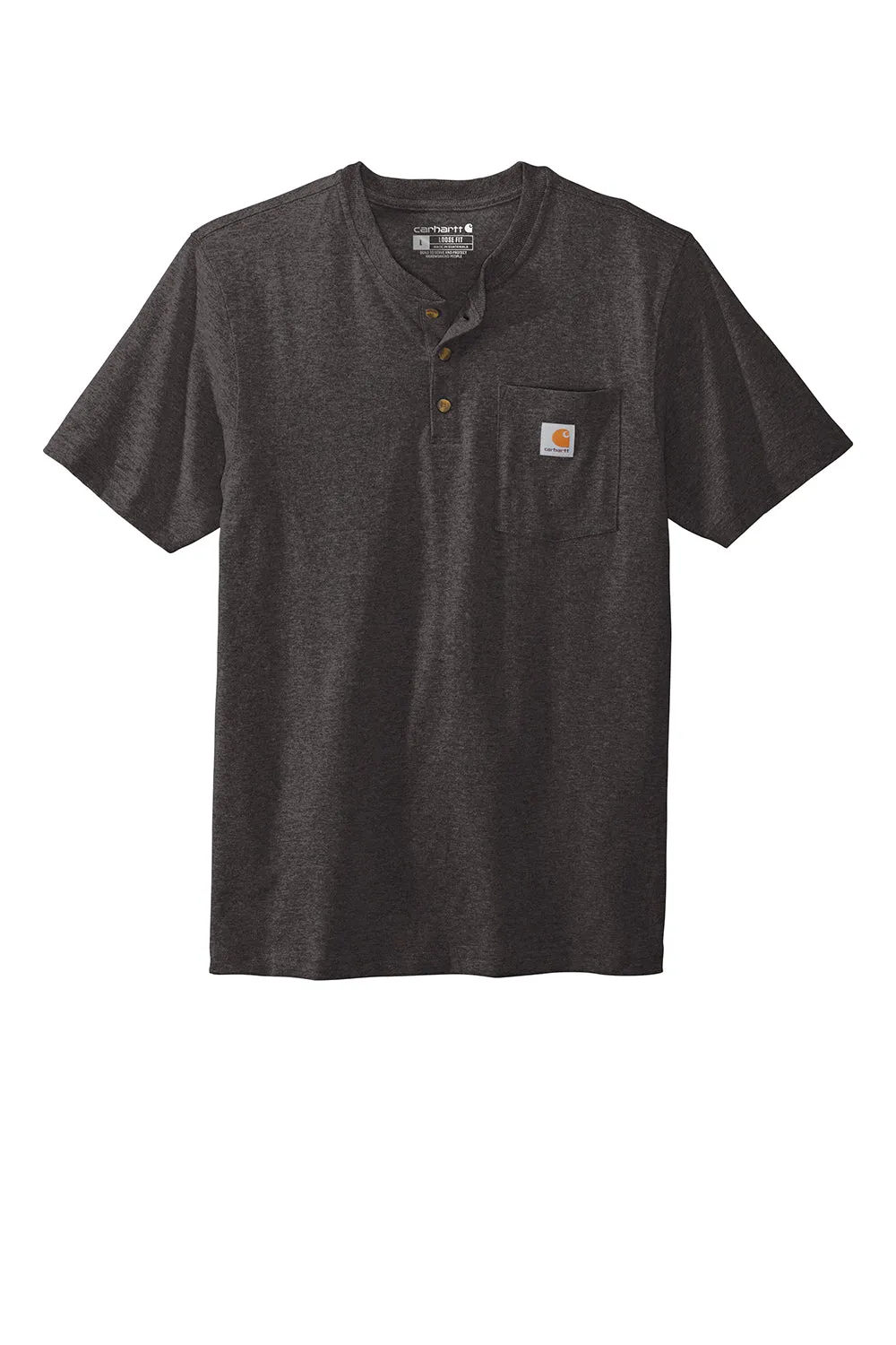 Carhartt Mens Short Sleeve Henley T-Shirt w/ Pocket - Heather Carbon Grey