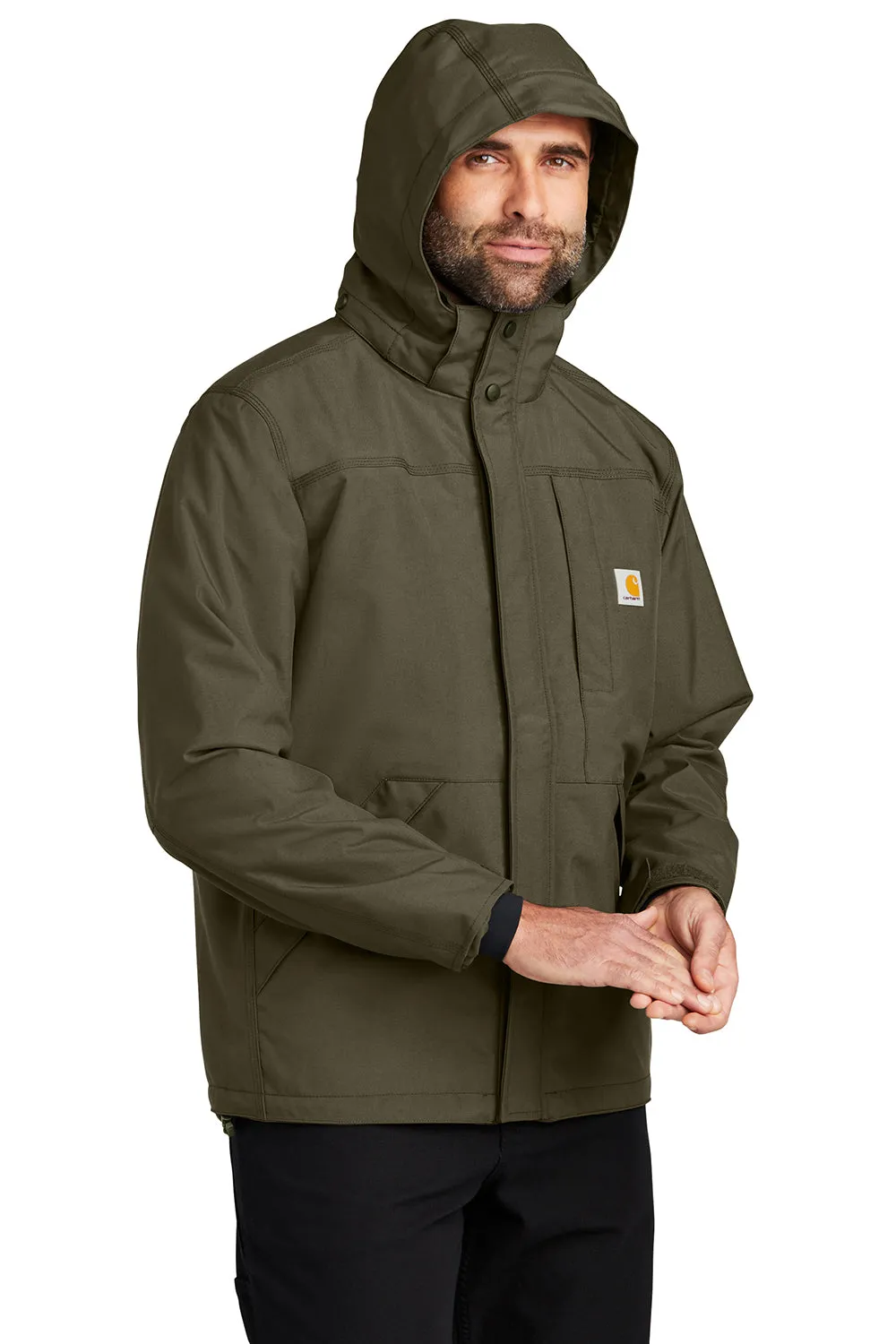 Carhartt Mens Storm Defender Shoreline Waterproof Full Zip Hooded Jacket - Moss Green