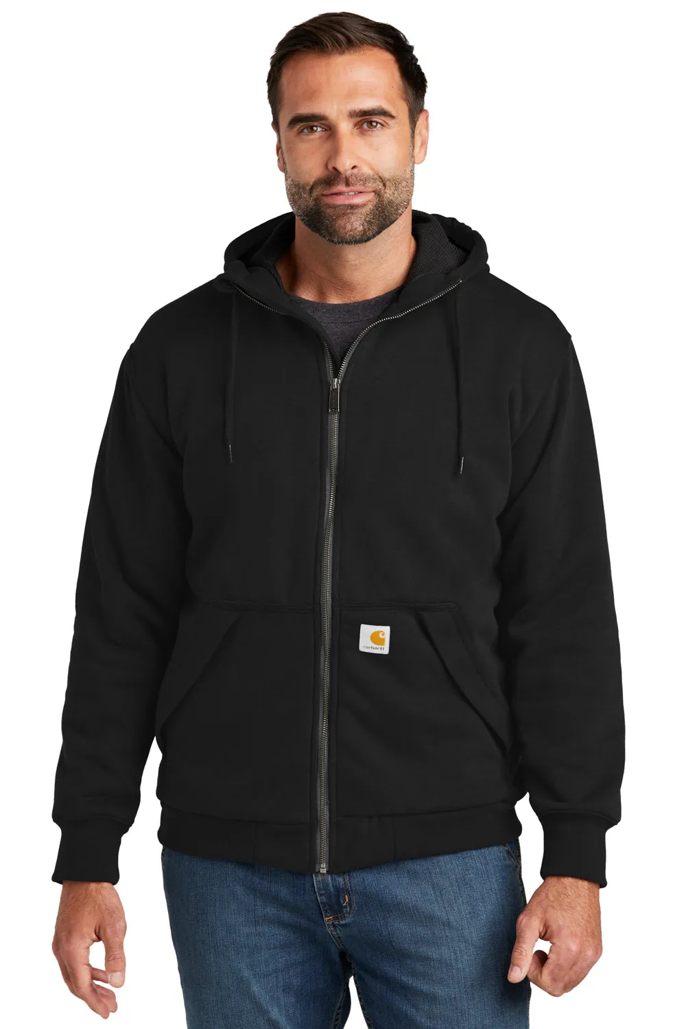 Carhartt Mens Water Resistant Thermal Lined Full Zip Hooded Sweatshirt Hoodie w/ Pockets - Black