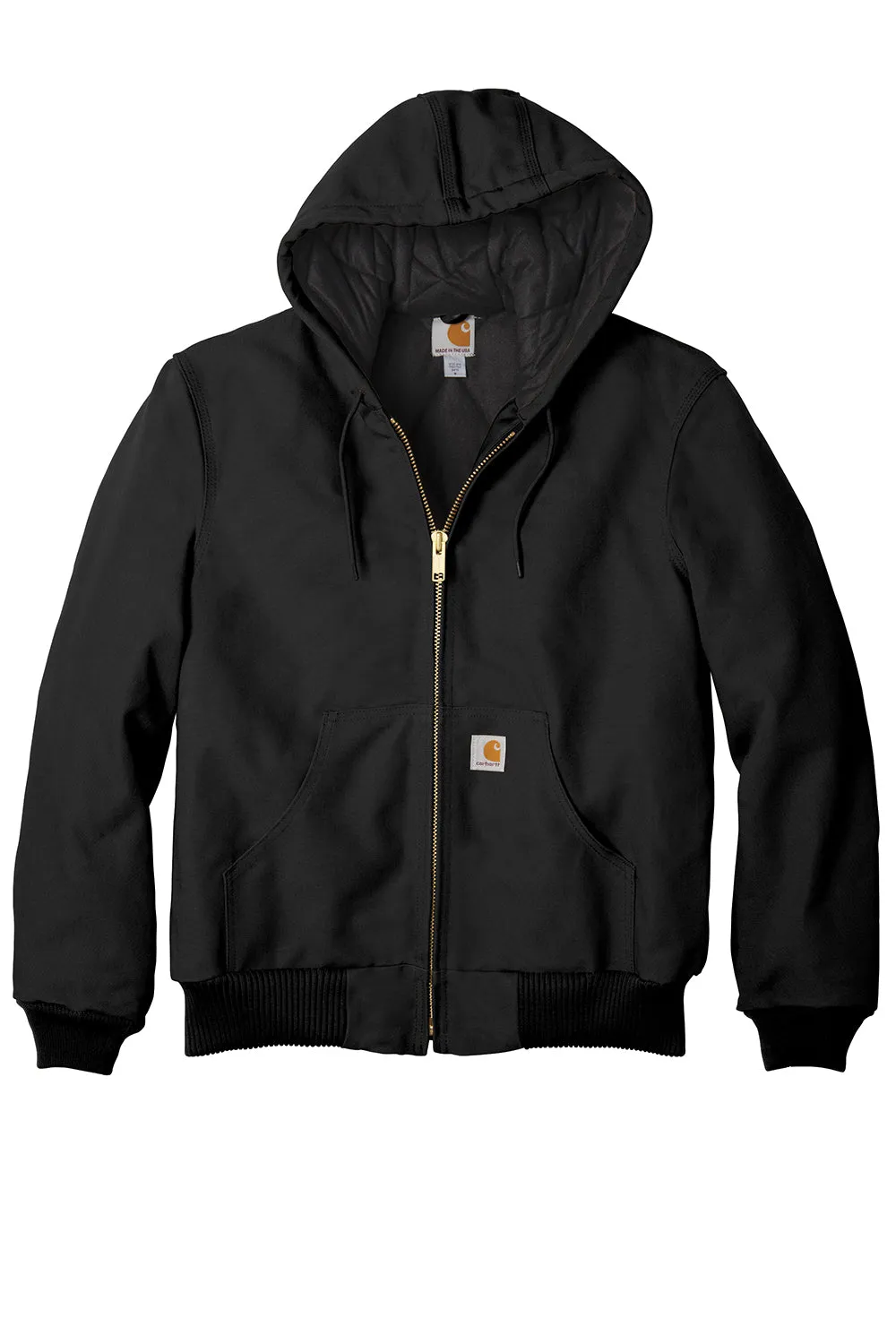 Carhartt Mens Wind & Water Resistant Duck Cloth Full Zip Hooded Work Jacket - Black