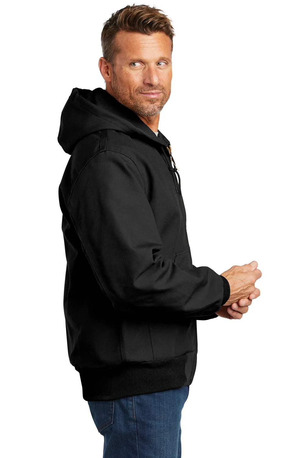 Carhartt Mens Wind & Water Resistant Duck Cloth Full Zip Hooded Work Jacket - Black