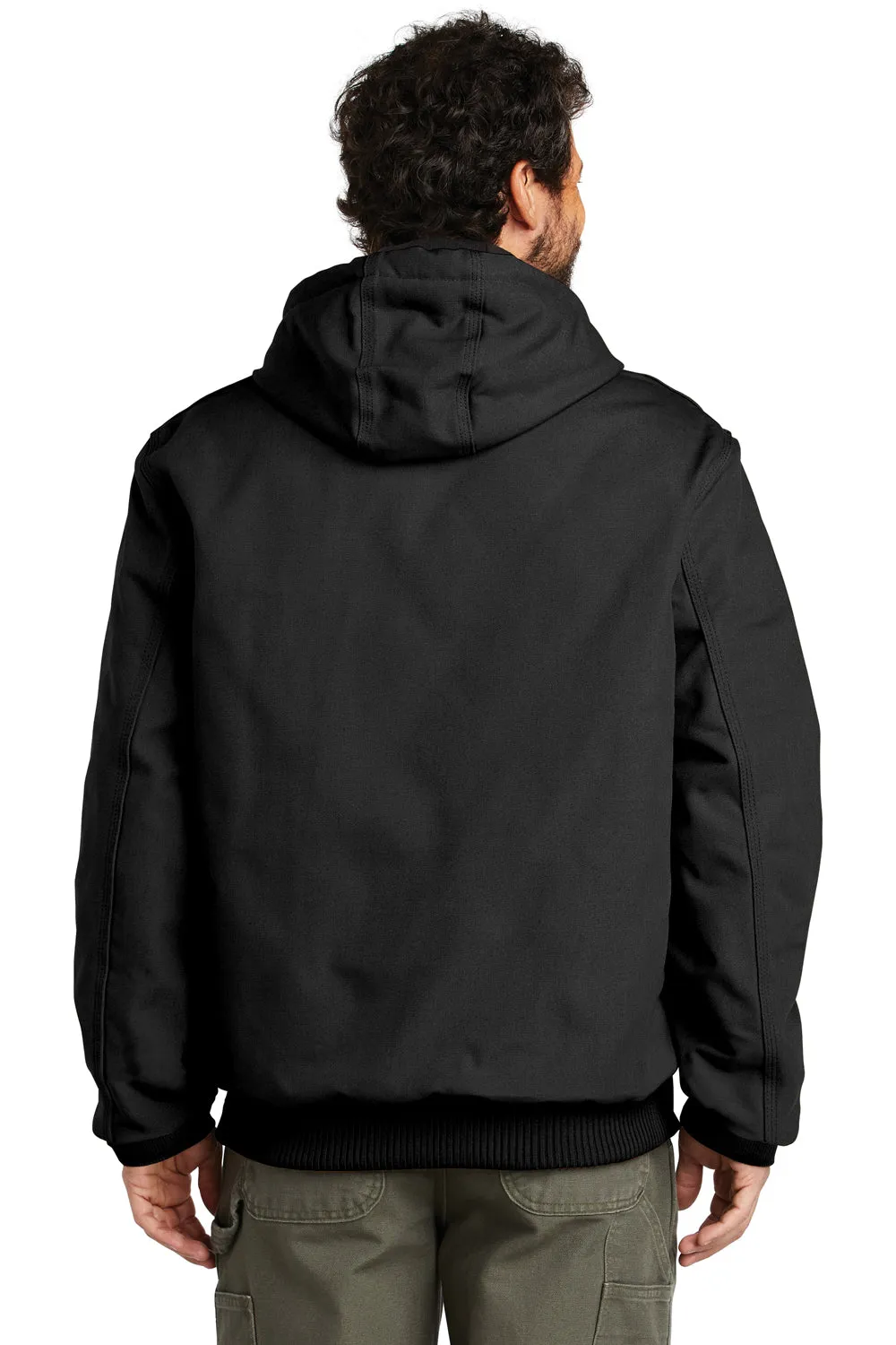 Carhartt Mens Wind & Water Resistant Duck Cloth Full Zip Hooded Work Jacket - Black