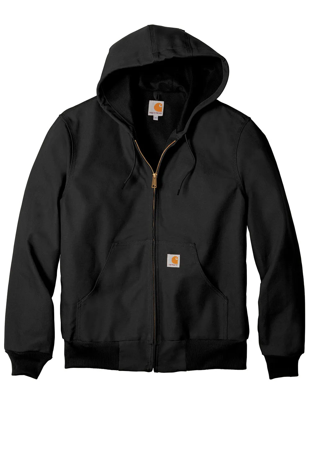 Carhartt Mens Wind & Water Resistant Duck Cloth Full Zip Hooded Work Jacket - Black