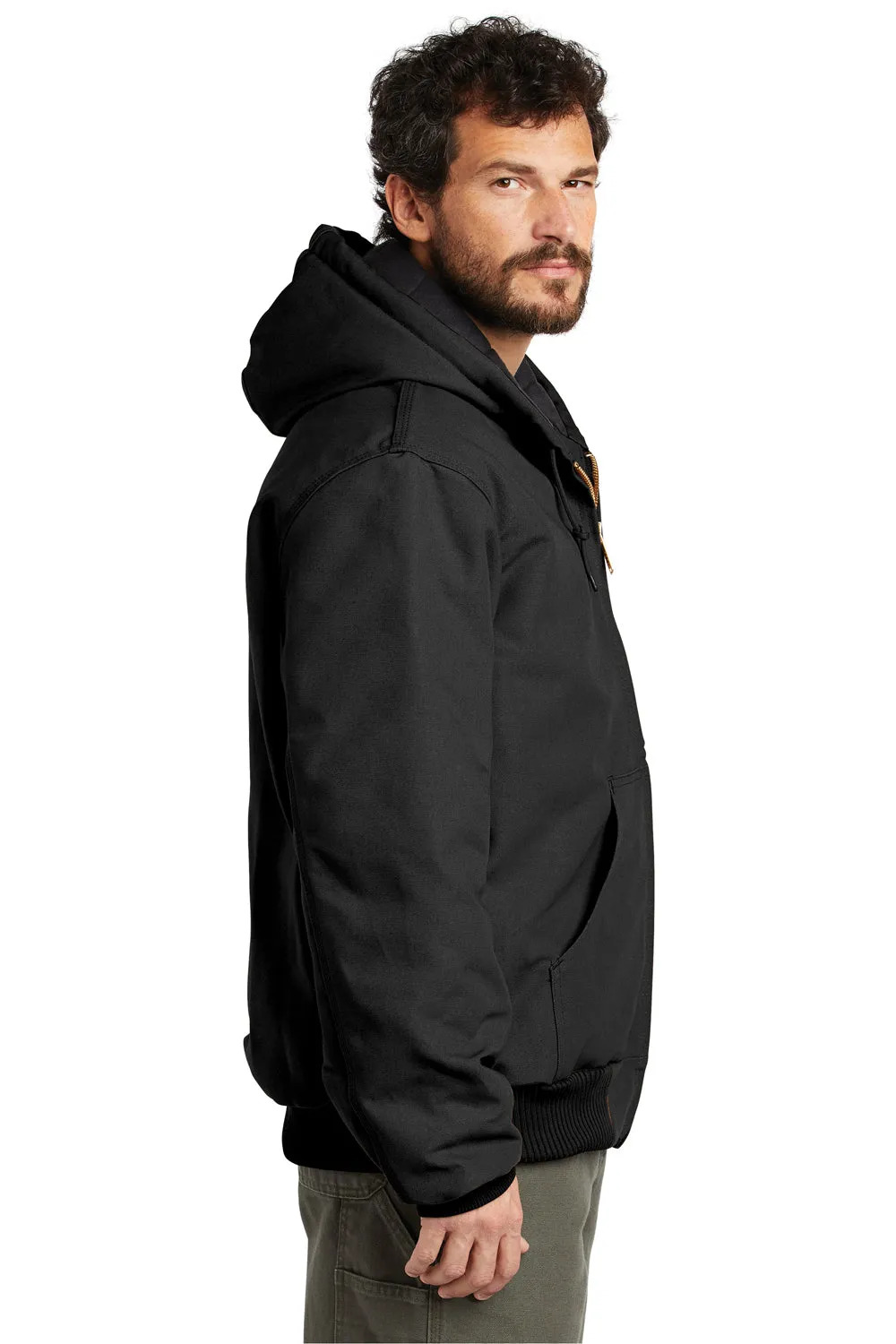 Carhartt Mens Wind & Water Resistant Duck Cloth Full Zip Hooded Work Jacket - Black