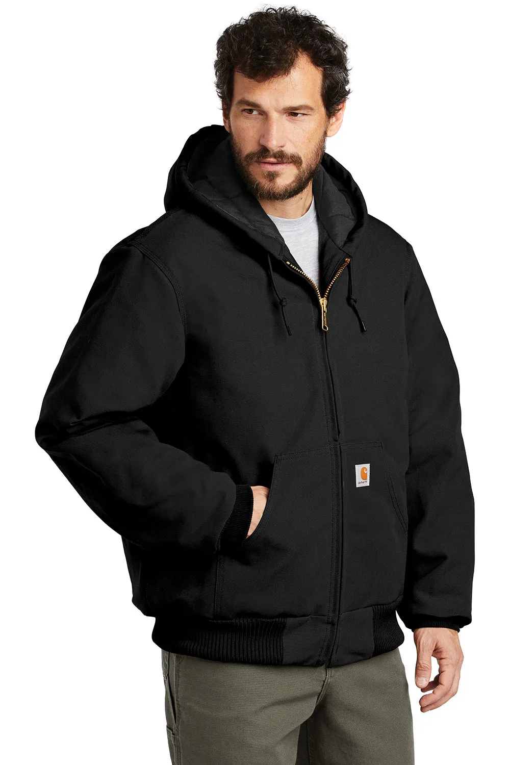 Carhartt Mens Wind & Water Resistant Duck Cloth Full Zip Hooded Work Jacket - Black