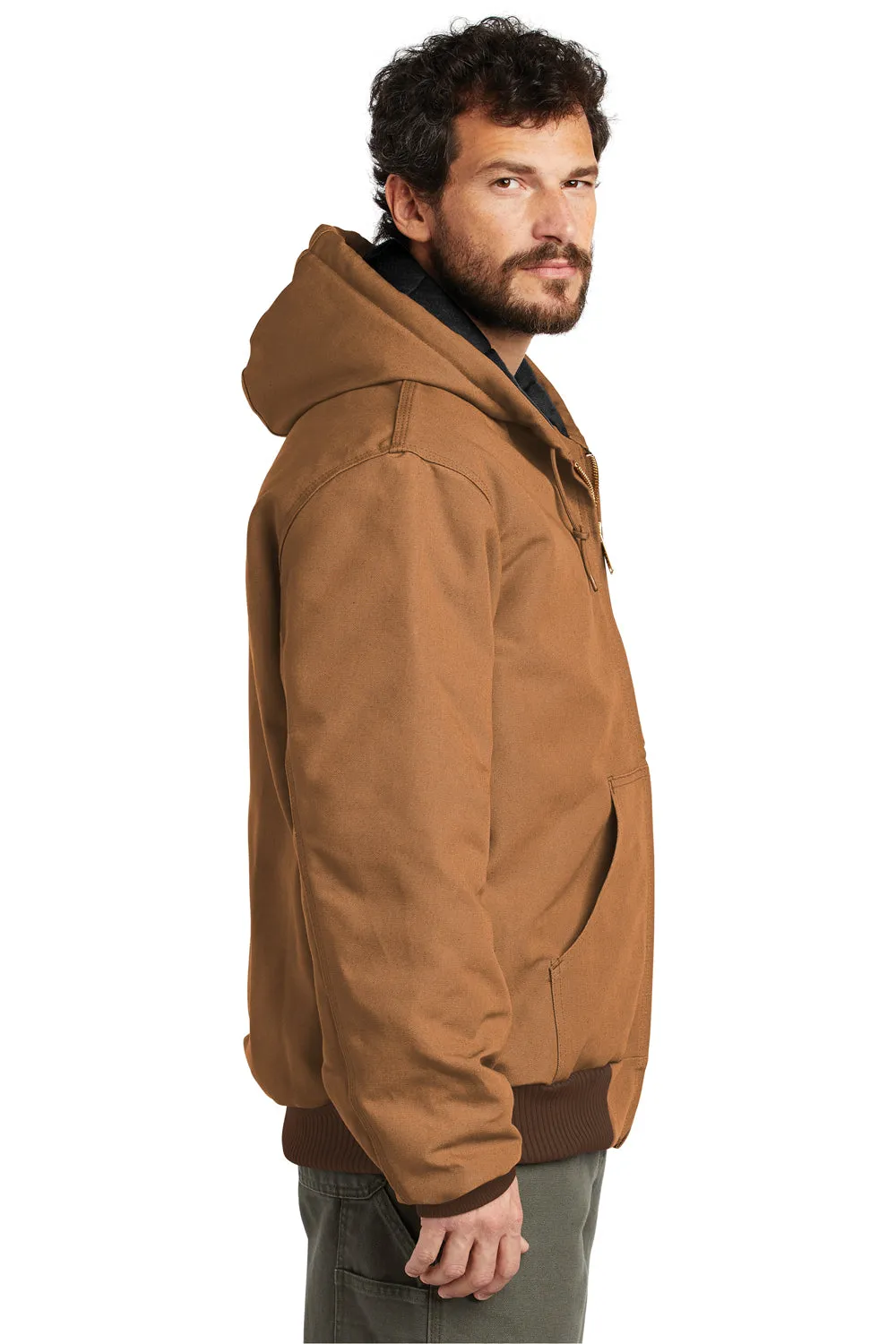 Carhartt Mens Wind & Water Resistant Duck Cloth Full Zip Hooded Work Jacket - Carhartt Brown